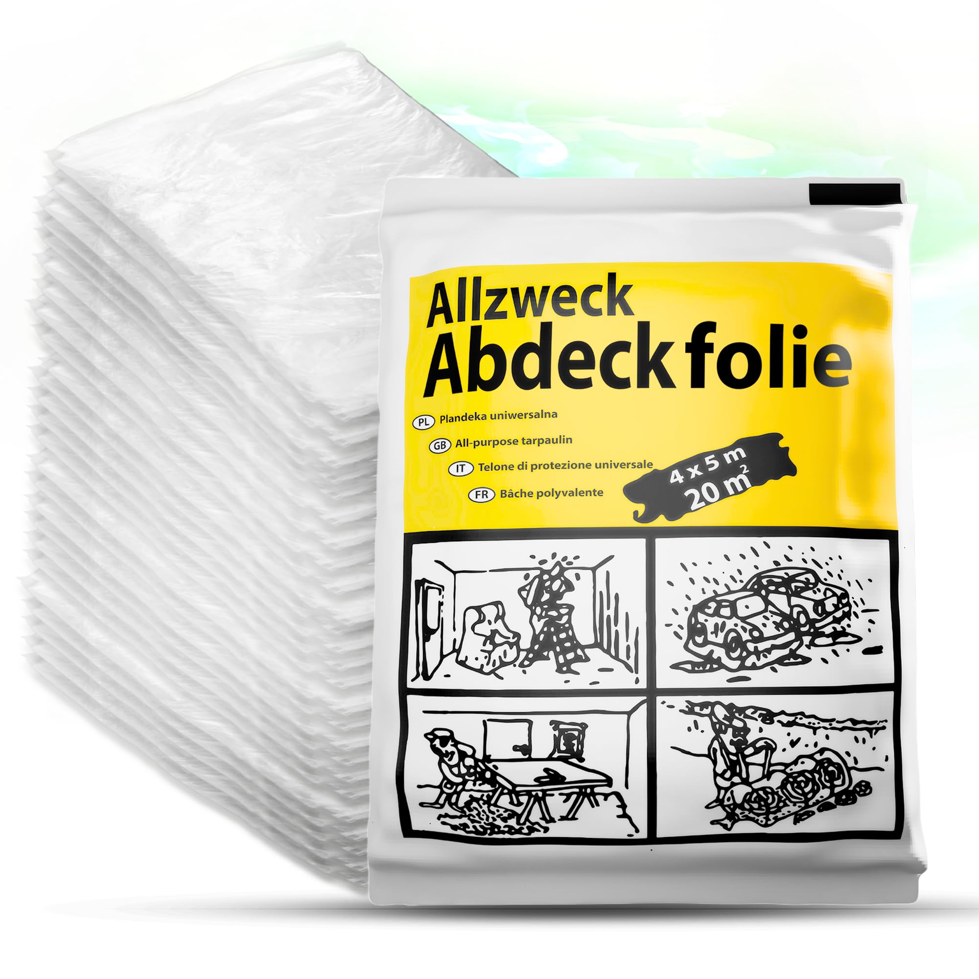 ToolSpace 25er Set Abdeckfolie 4 x 5m PE-Folie Transparente Stark Malerfolie Staubschutzfolie Plastikplane Baufolie Malervlies Tapete Baufolie Allzweck-Folie - Malerplane für Renovierung, Malerarbeit