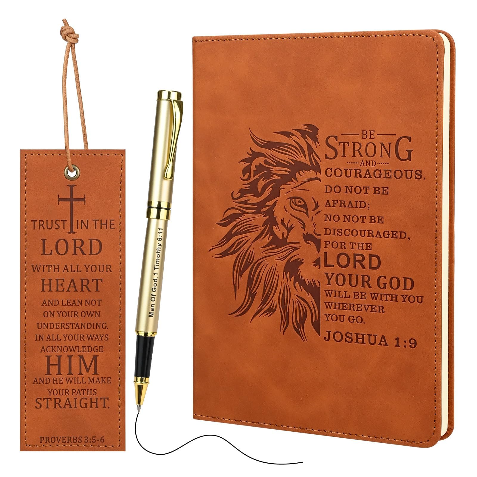 SIMDAO Christian Gif for Men, A5 Leather Notebook with Pen & Bookmark, 100Sheets/200Pages, Bible Study Journal, Religious Gifts for Men Women (Brown)