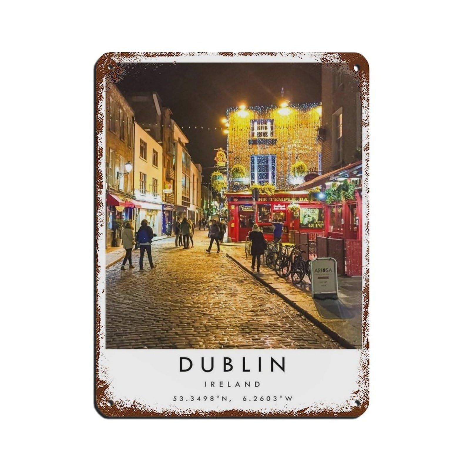 Dublin Travel, Ireland Art Tin Sign Vintage Metal Pub Club Cafe Bar Home Wall Art Decoration Poster Retro 12x16inch(30x40cm)