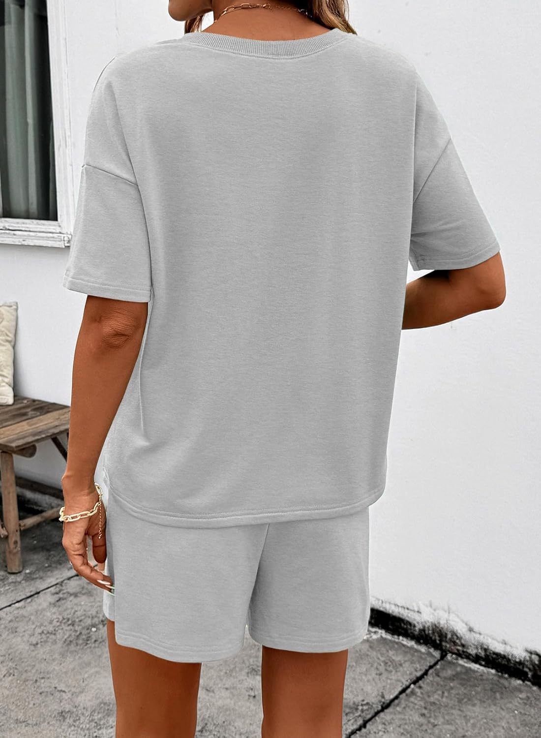 SHEWIN Women's 2 Piece Short Sets V Neck Short Sleeve T-Shirts and Drawstring Shorts Beach Vacation Outfits with Pockets - Image 3