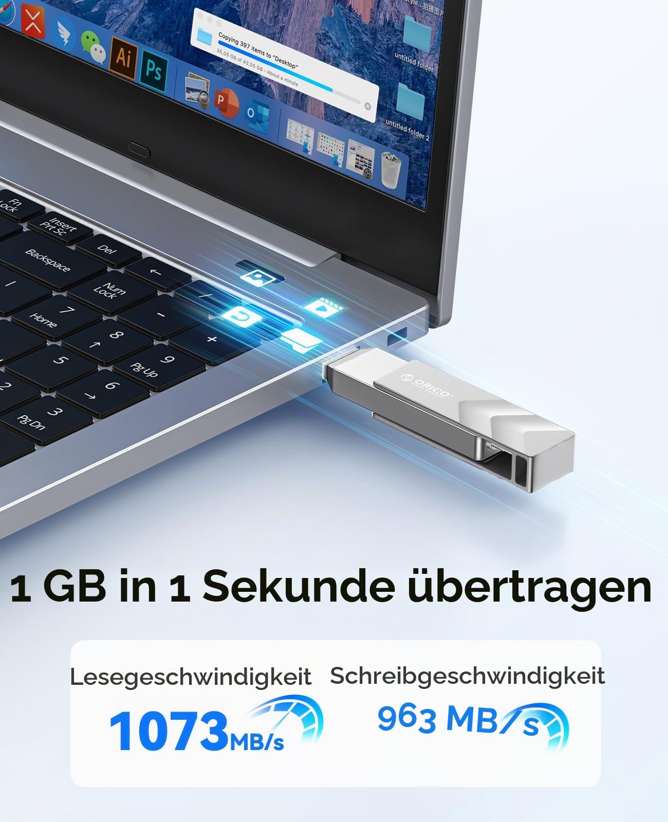 ORICO 1TB Dual Drive Externe SSD, bis zu 1050 MB/s Lesen, USB3.2 Gen2 | Tragbare SSD für USB-Typ-C-/Typ-A-Geräte,Plug and Play, Metallgehäuse, Silber, für iPhone 15/16/17/Android/Tablet/Windows/Mac