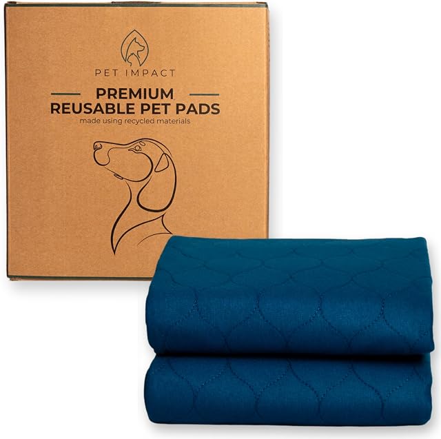 PET IMPACT Washable Puppy Pads, Dog Incontinence Pads, XL Reusable Dog Pee Pad and Puppy Training Pads, Easy Wash and Dry 2-Pad Box (Midnight Blue, 35"x32")