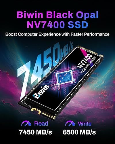 Miniatura 3 de BIWIN Black Opal NV7400 SSD de 4 TB Gen4x4, velocidad de lectura de hasta 7450 MBs, NVMe M.2 2280 PCIe 4.0 Unidad interna de estado sólido para