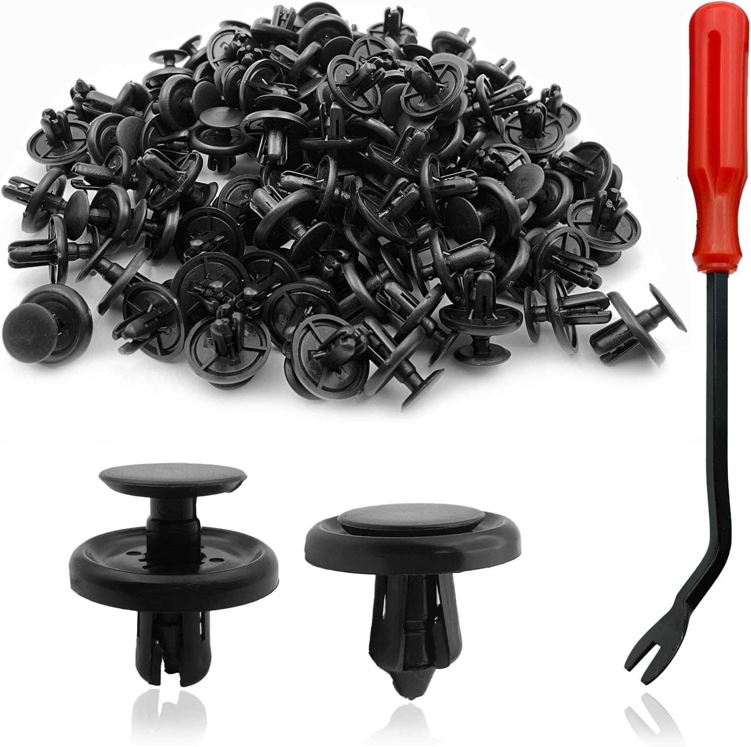 TOPCNOEM 100Pcs Nylon Engine Under Cover Push-Type Retainer Clips Engine Splash Shield Fender Liner Trunk Lid Trim with Bonus Fastener Remover Compatible with Toyota Lexus 90467-07201