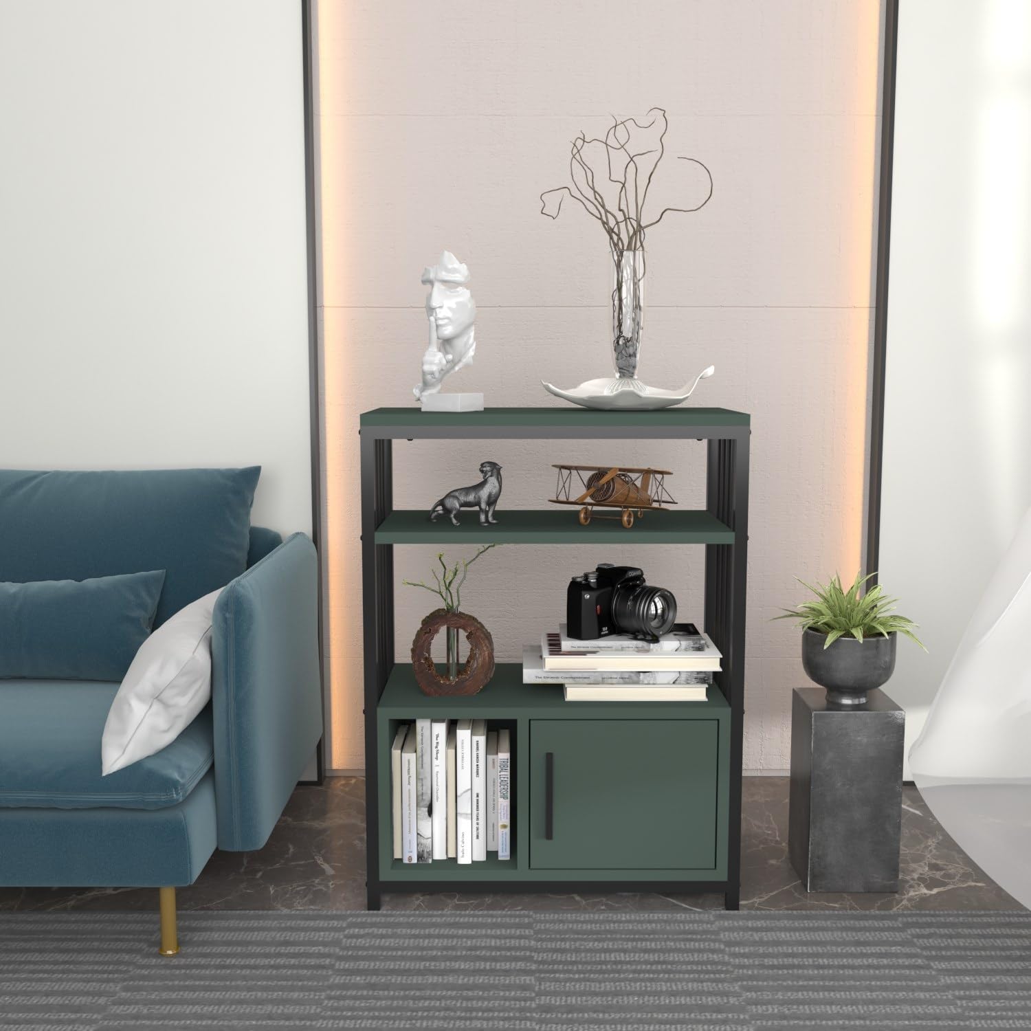 Stylish Green & Black Bookshelf, 60 cm x 80 cm x 29.6 cm, 100% Melamine Coated Particle Board, 18 mm Thick, Perfect for Modern Home Decor & Storage