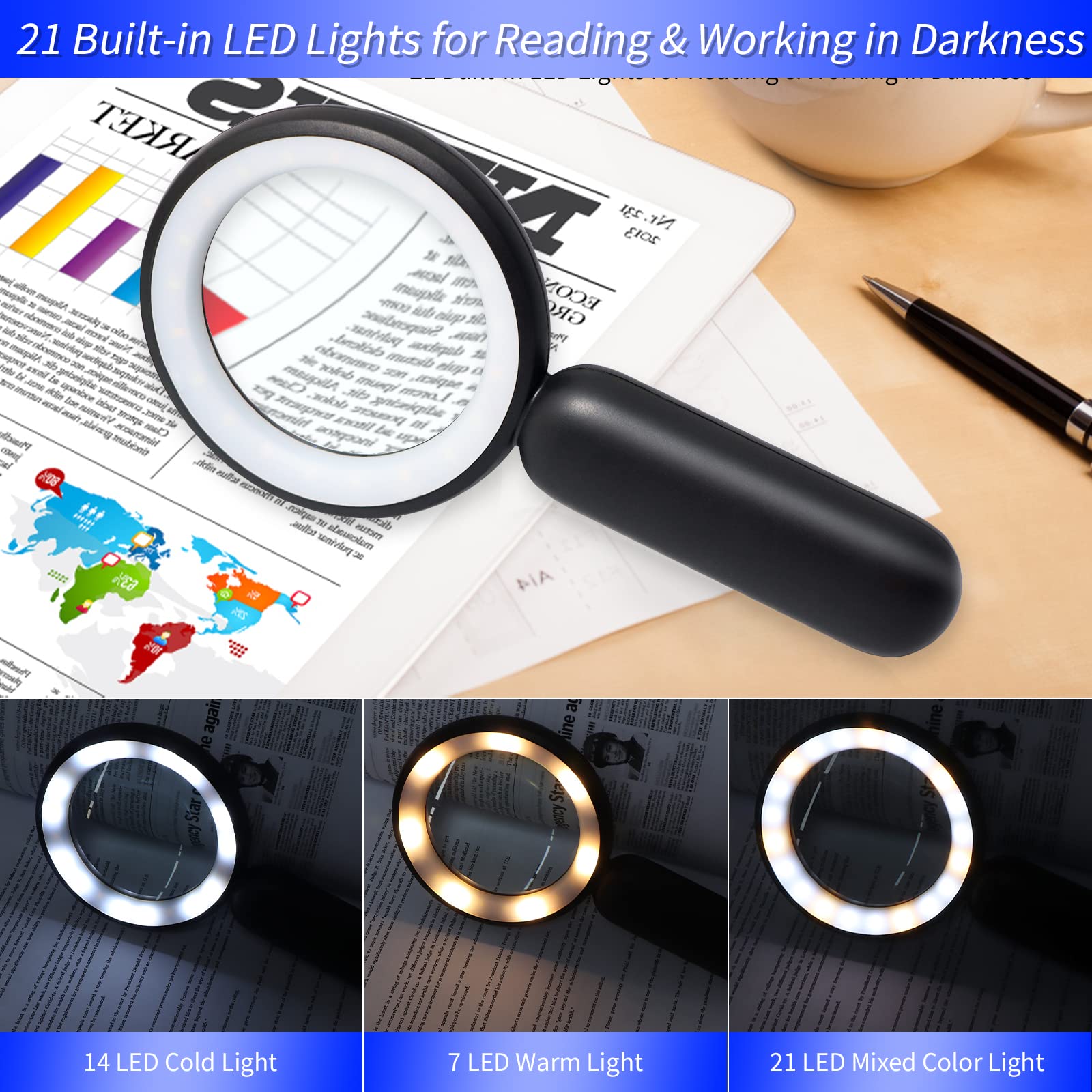 Lente Di Ingrandimento Con Luce LED - 30x/60x, Ricaricabile USB, Bianco - Foto 3