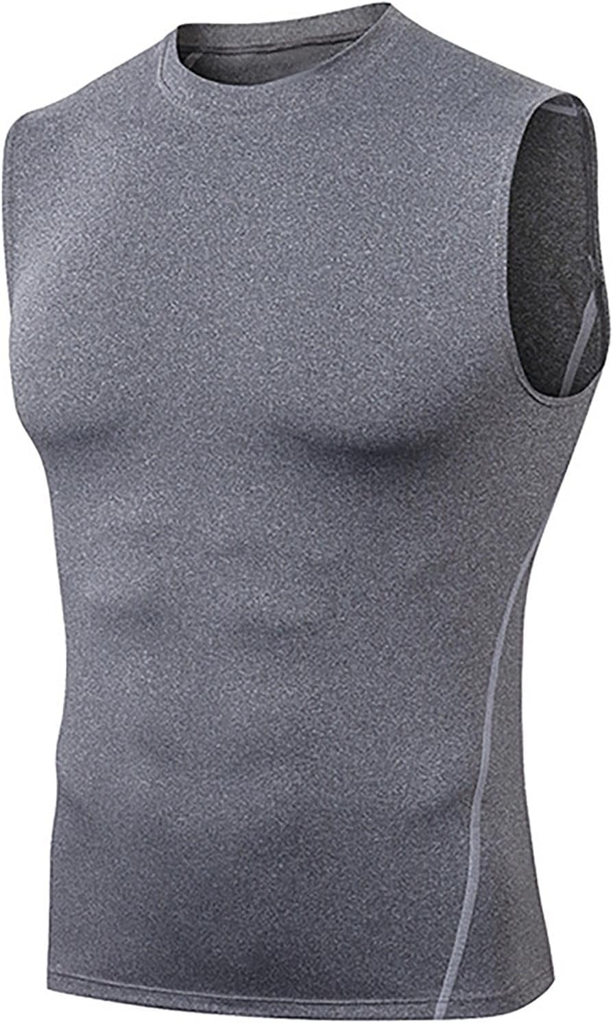 Men's Retro Solid Color Elastic Vest Fitness Sports Crew Neck Sleeveless Top Breathable Comfortable Gym Workout Shirt