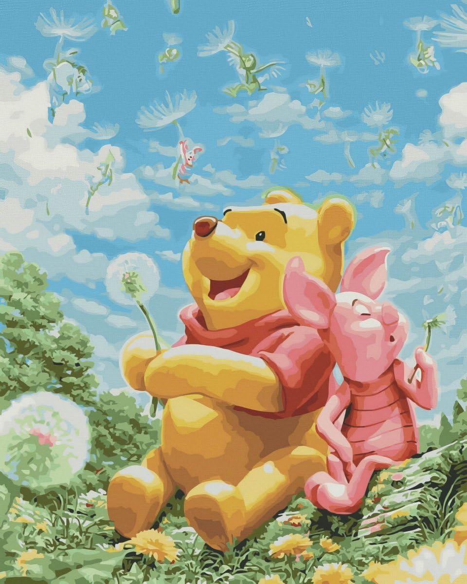 Oh Art! Malen Nach Zahlen für Kinder Anfänger Set Mit 3 Pinseln Acrylfarben Und Leinwand Gespannt Auf Holzrahmen Paint By Numbers DIY Bastelset 40 x 50 cm Mit Rahmen Winnie the Pooh