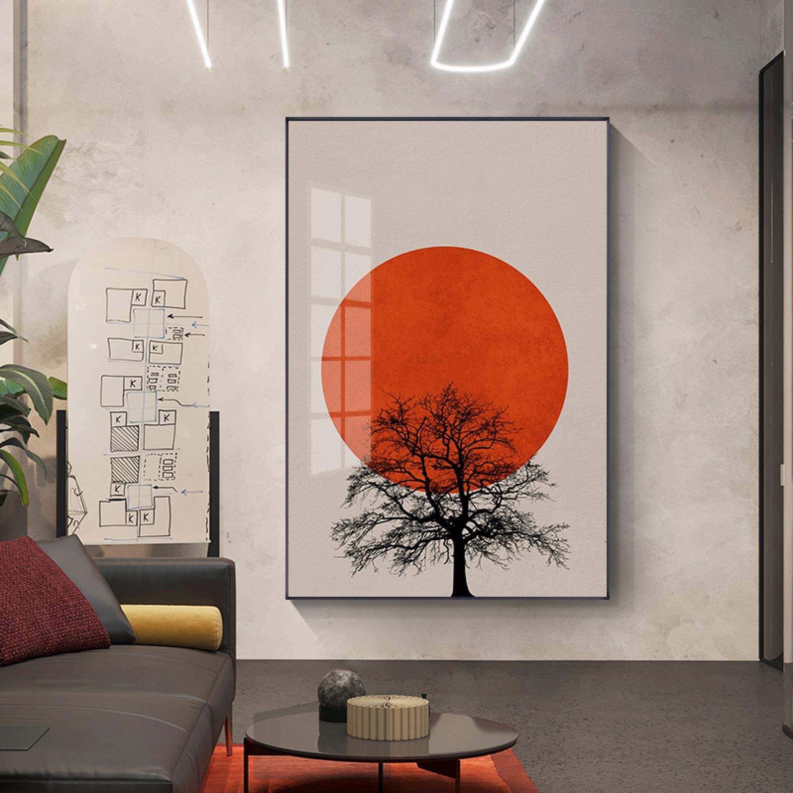 amatop Arte da parete con albero per soggiorno dipinto a mano con foresta pittura a olio incorniciata boschetto opera d'arte paesaggio autunnale