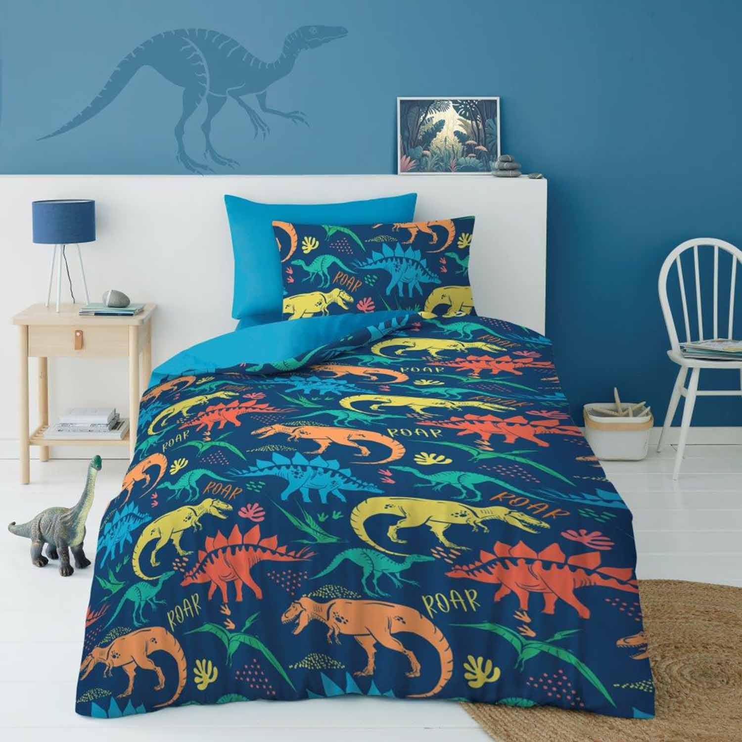 Gc Gaveno Cavailia Boys Dino Roar Single Bed Dinosaur Duvet Cover | Soft Microfiber Fabric | T-Rex Quilt Cover Kids Bedding - Multi