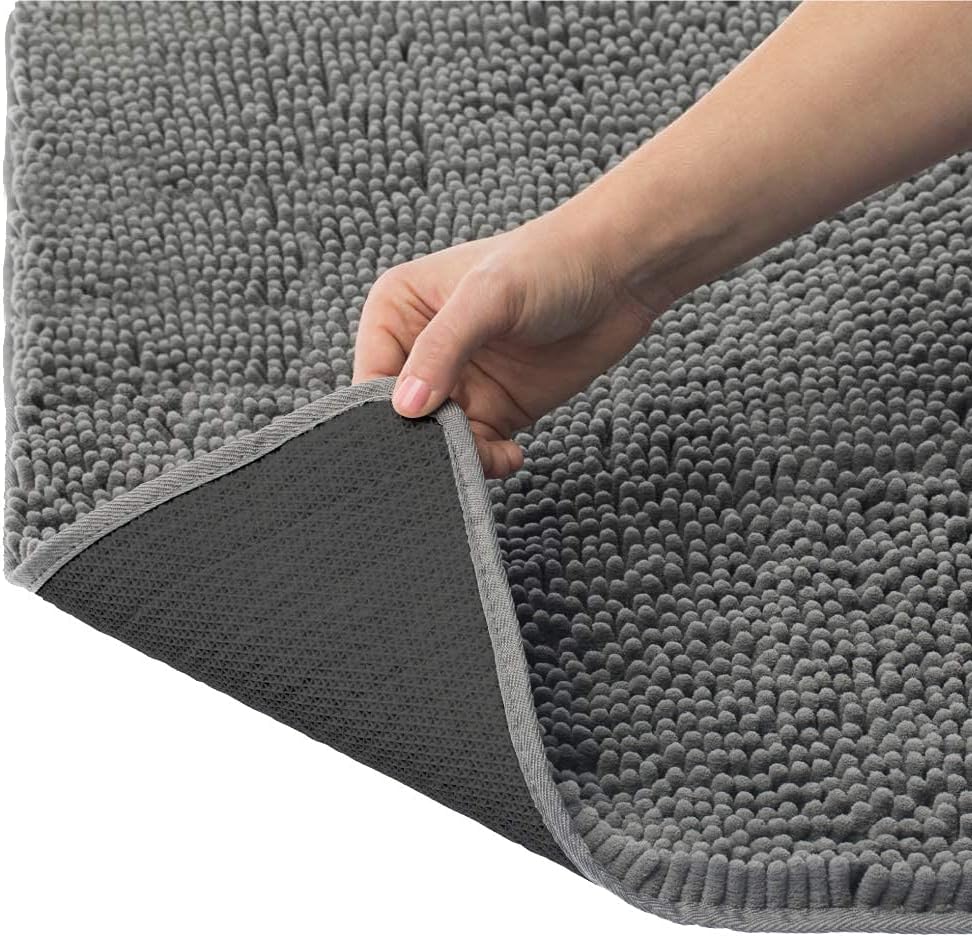 KANGAROO Luxury Chenille Bath Rug, 30x20, Extra Soft and Absorbent Shaggy Bathroom Rugs, Machine Wash Mat, Strong Underside, Plush Carpet Mats for Kids Tub, Shower, Bath Room, Light Gray