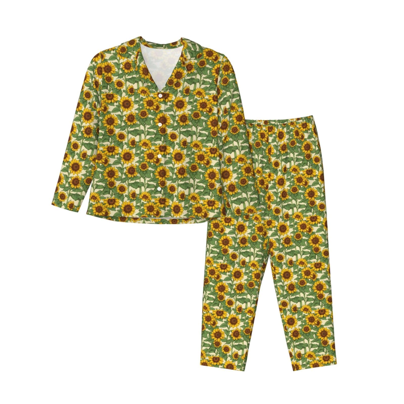 Pigiama a maniche lunghe da donna con stampa girasole Set Lounge Sleepwear Accogliente Nightwear Loungewear per tutti i giorni