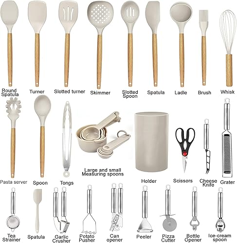 Miniatura 2 de Juego de utensilios de cocina - 35 utensilios de cocina con rallador pinzas espátula de cuchara y volador hecho de silicona resistente al calor y