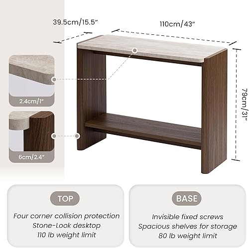 Miniatura 11 de SUNBURY Mesa consola vintage de 31.5 pulgadas de ancho con 2 cajones, mesa de entrada pequeña con estantes de almacenamiento de 2 niveles, mesa