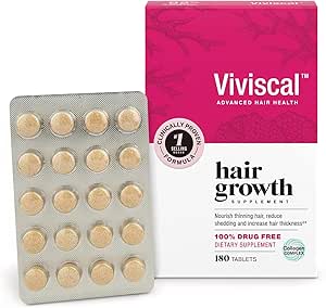 Viviscal Hair Growth Supplements for Women, Clinically Proven Hair Growth Product with Proprietary Collagen Complex, Results of Thicker, Fuller Hair Nourish Hair Loss, 180 Tablets - 3 Month Supply