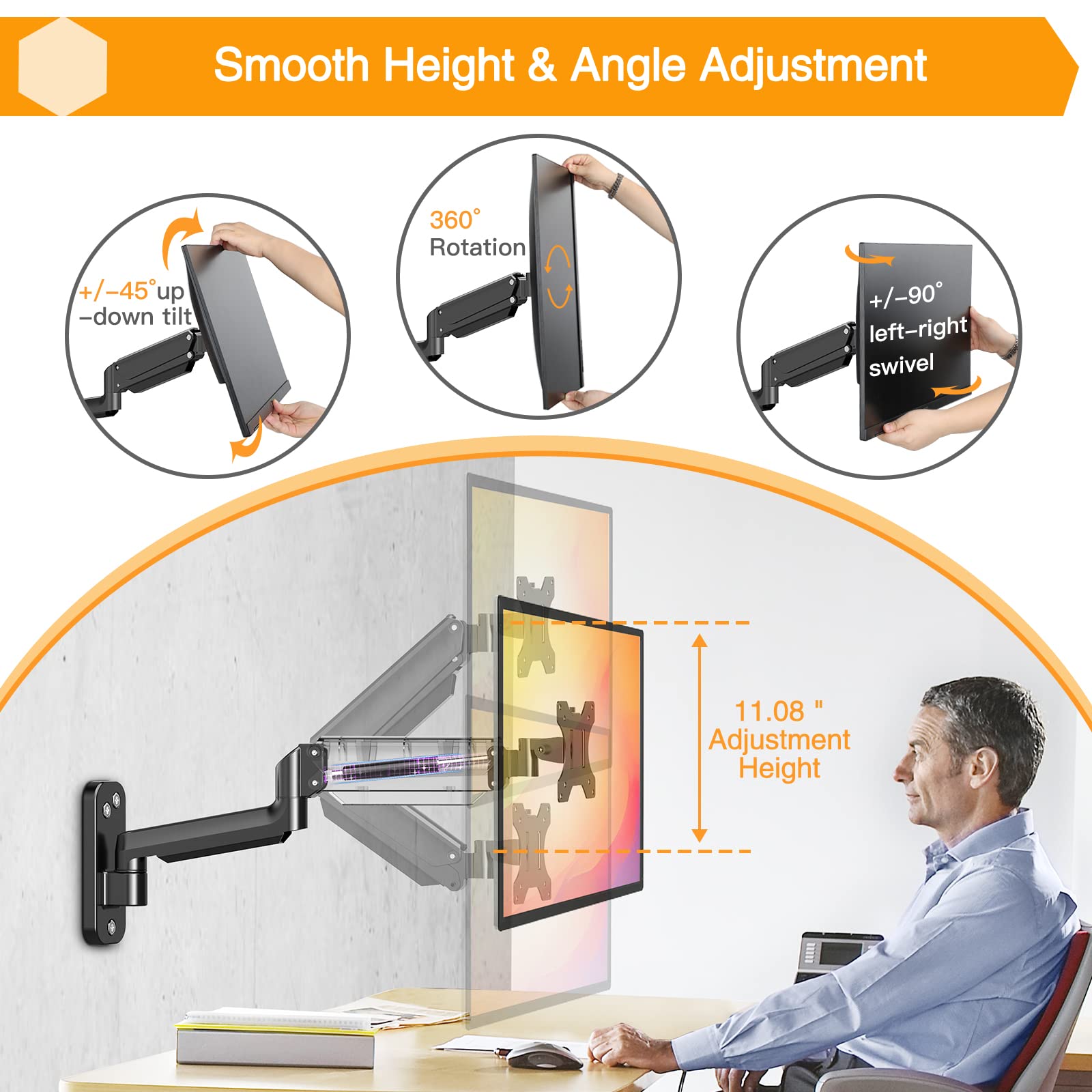 Buy ErGear Monitor Wall Mount Bracket for 13 to 42 Inch Screens, Gas