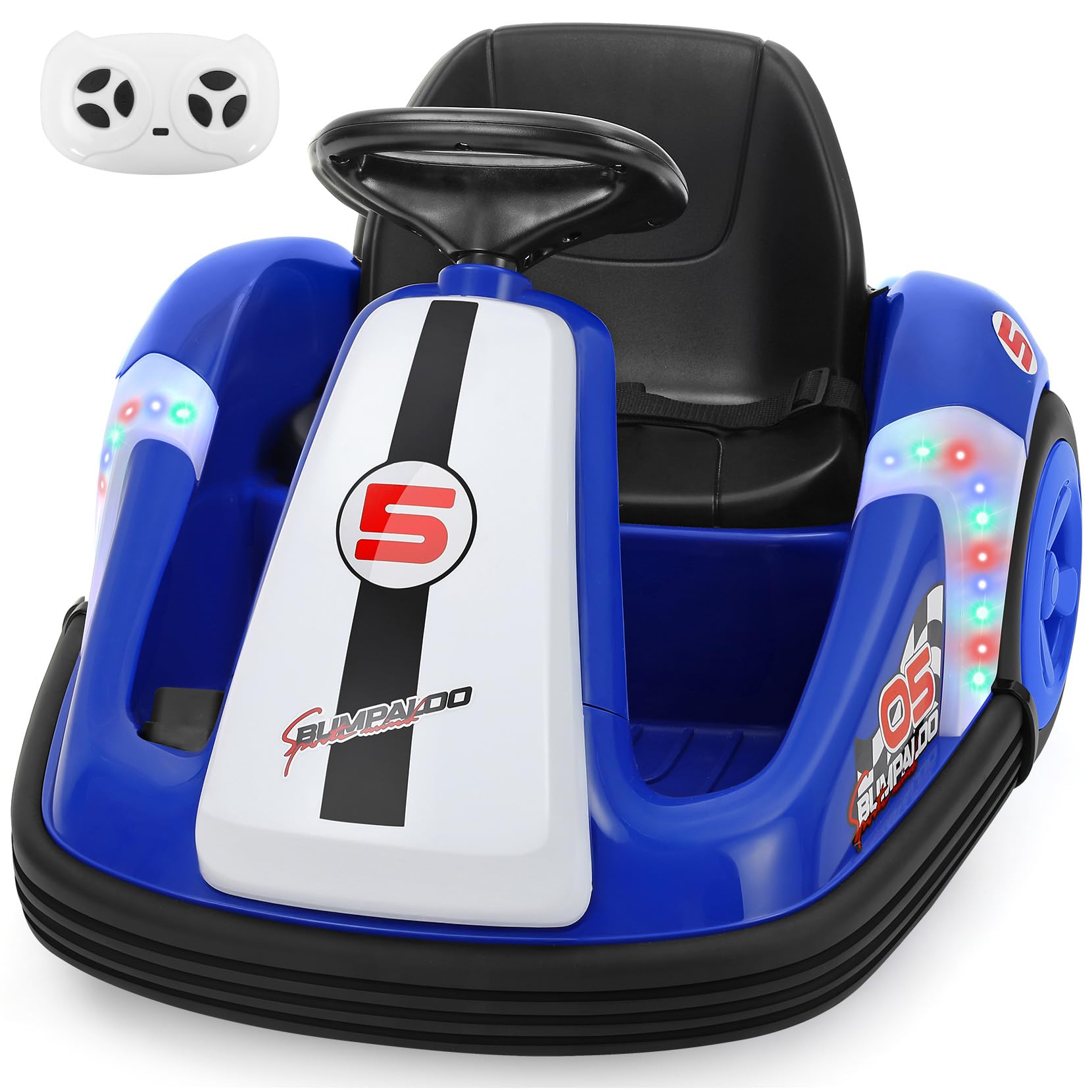 ELEMARA Auto Tamponneuse Enfant – 12V, Télécommande, Grande Roue, 3,5 Km/h, Musique Bluetooth, LED – Bleu