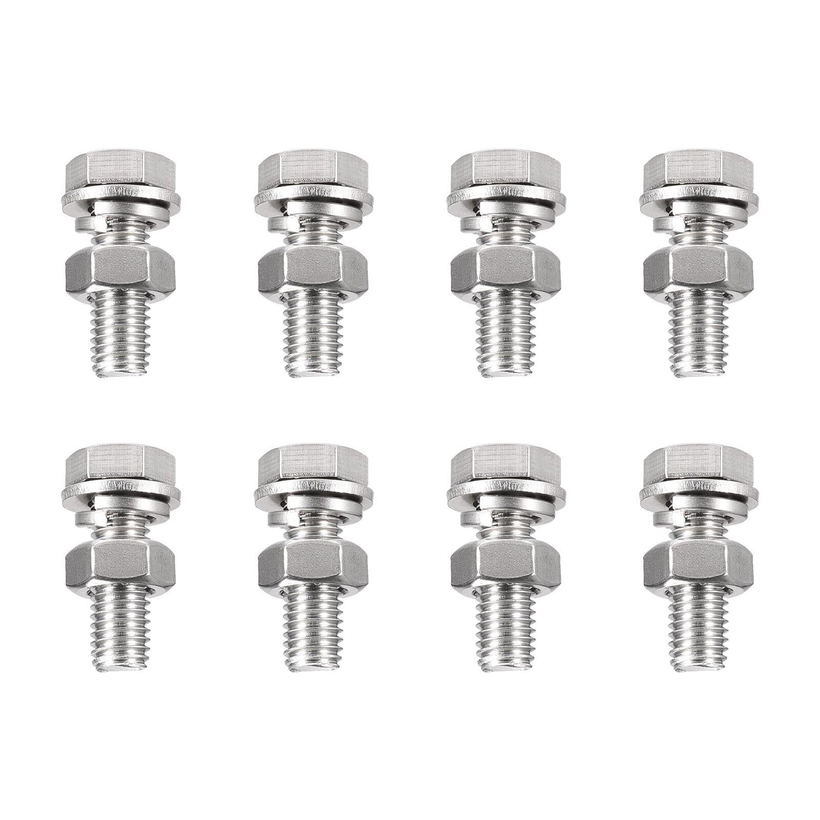 TA-VIGOR 8Pcs M10 x 35mm Hex Head Screws Bolts, Nuts, Flat & Lock Washers Kits, Fully Thread Hexagon Bolts