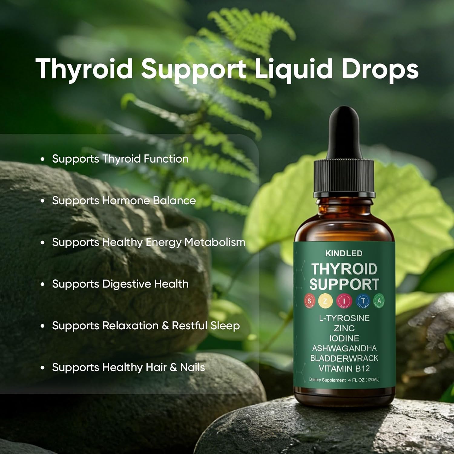 Kindled Thyroid Support Drops - Actora Liquid Drops Formula with Selenium, Iodine, Ashwagandha & Zinc for Energy & Metabolism Support, Berry Flavor, 4 fl oz