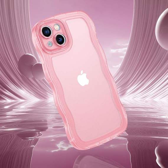 DUEDUE for iPhone 13 Mini Case, Clear Case for iPhone 13 Mini Cute Curly Wave Frame Shape Clear Cover Soft TPU Silicone Shockproof Protective Women Girls Phone Case for iPhone 13 Mini Case 5.4, Pink