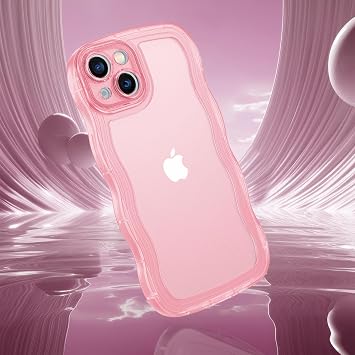 DUEDUE for iPhone 13 Mini Case, Clear Case for iPhone 13 Mini Cute Curly Wave Frame Shape Clear Cover Soft TPU Silicone Shockproof Protective Women Girls Phone Case for iPhone 13 Mini Case 5.4, Pink