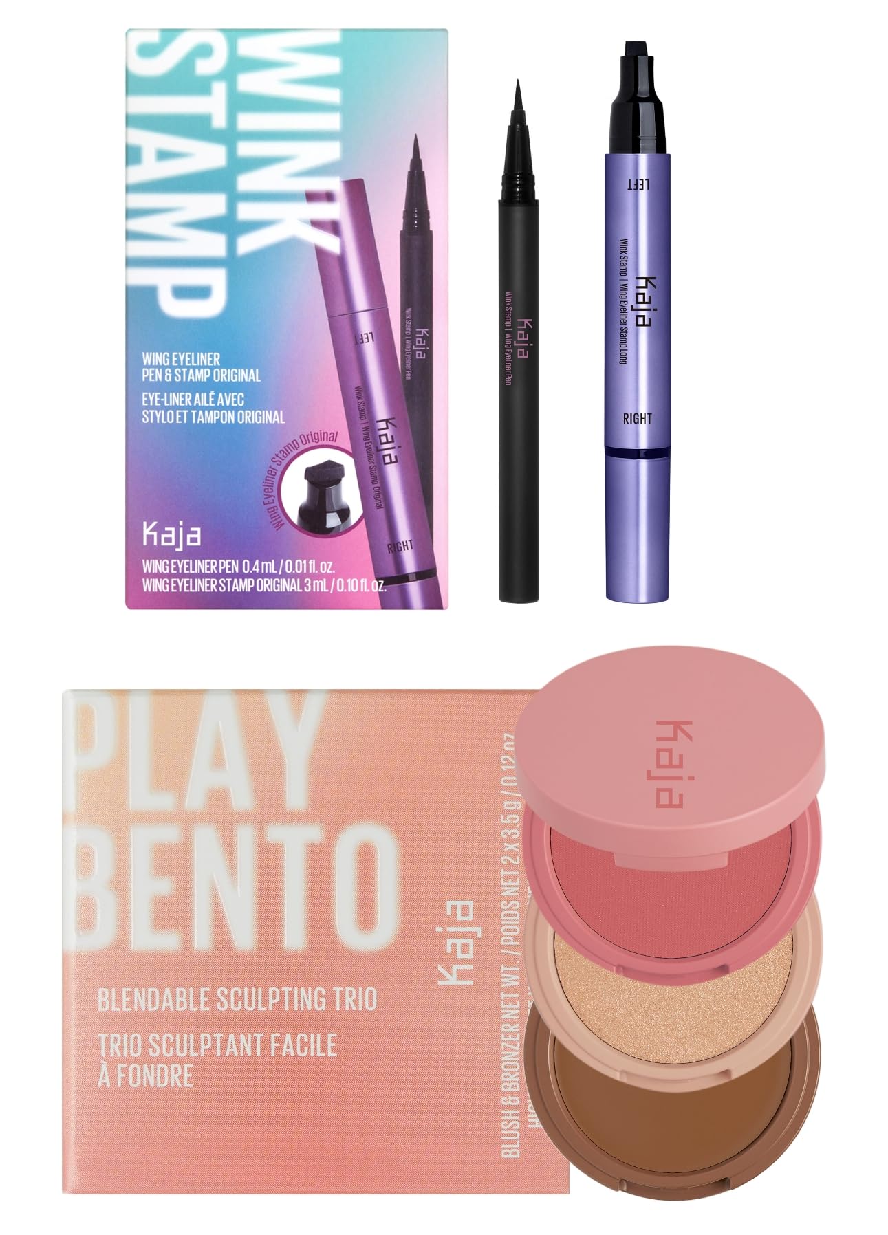 Kaja Winged Eyeliner Pen - Wink Stamp 3-in-1 Blendable Sculpting Trio - Play Bento 02 Cloud Latte Bundle