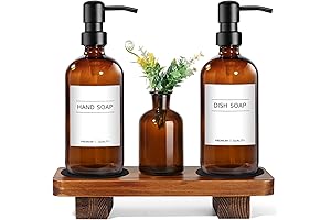 Soap and Lotion Dispenser Bathroom - Amber Glass Soap Dispenser Set