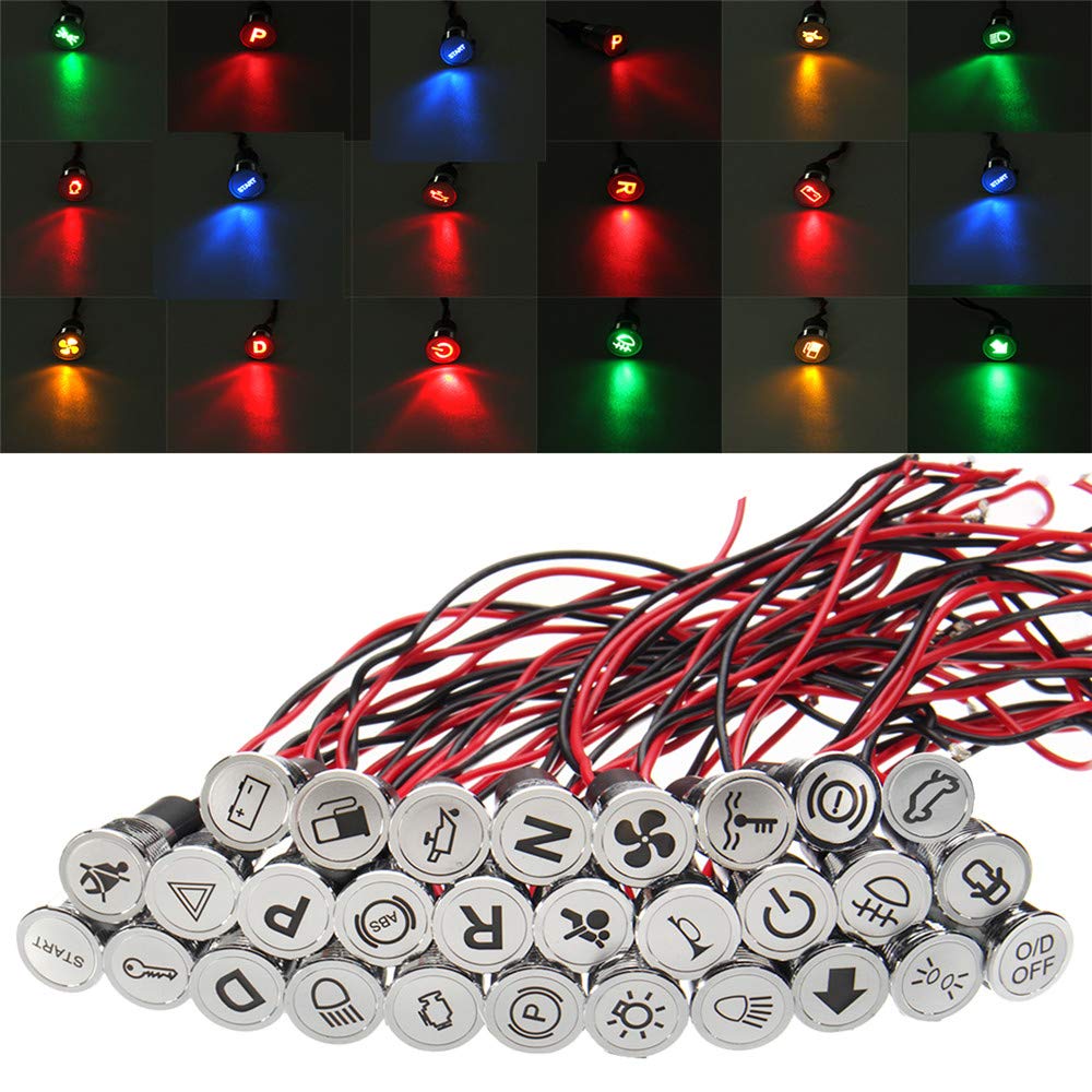 EsportsMJJ 12 8mm LED cruscotto Spia indicatore luminoso con linea e simbolo per la barca auto - #1