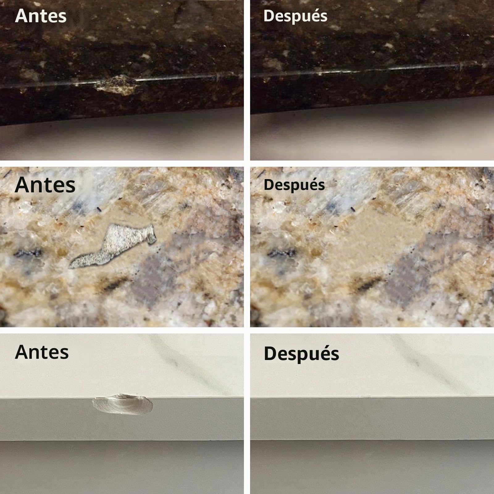 Kit de reparación de mármol y granito, piedra de porcelana y cuarzo para encimeras. Kit de reparación para astillas, abolladuras, grietas y agujeros. Corrige bordes y esquinas astilladas, vuelve a