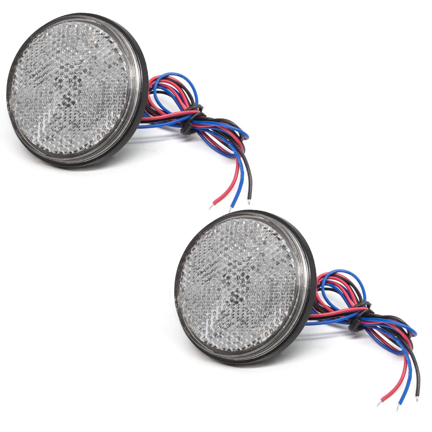 リフレクター バイク LED反射板 24V 車用 24連 サイドマーカーランプ ウインカー 補助ブレーキ 電飾 パーツ トラック トレーラー 丸型 汎用 クリアレンズ 2個セット（イエロー）