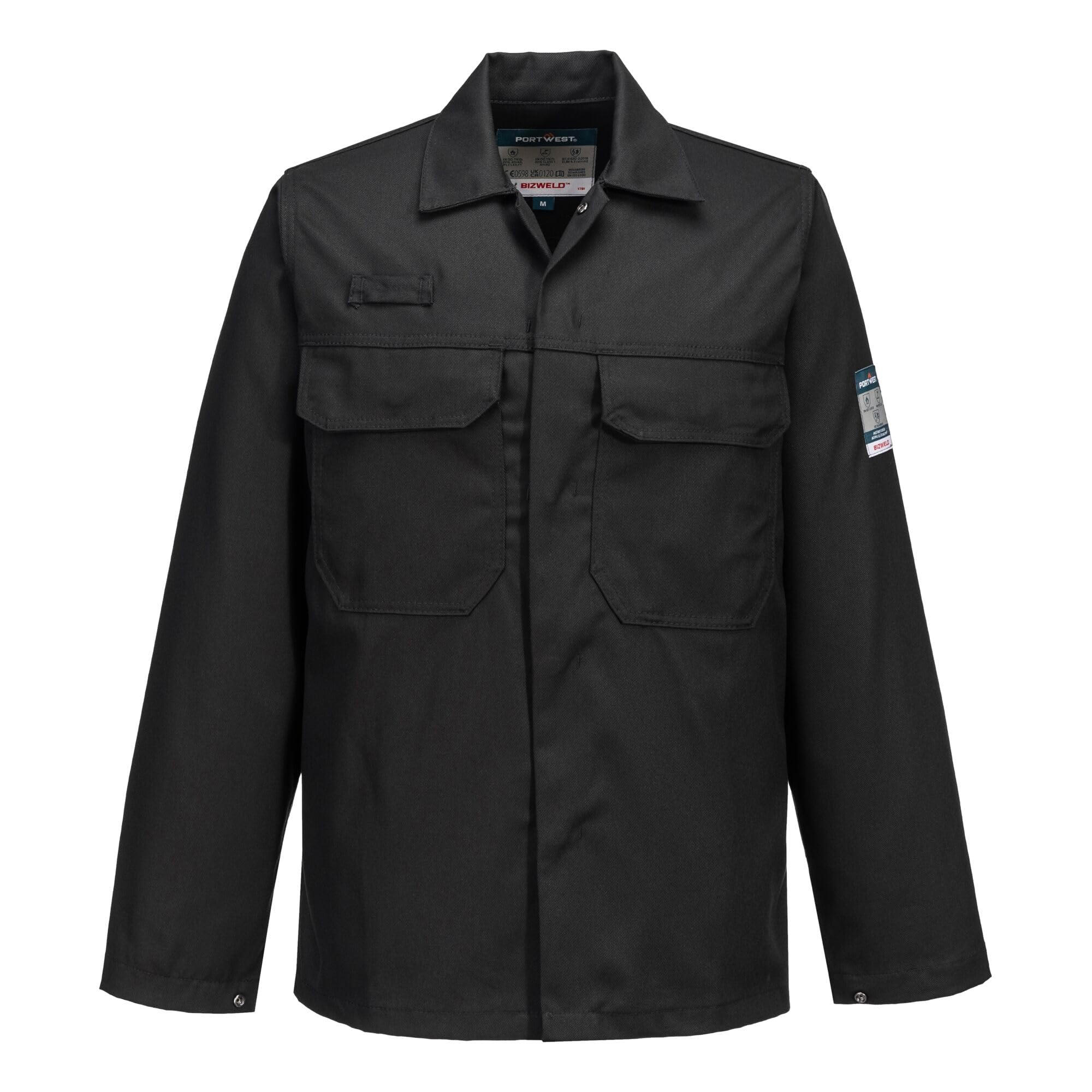 Portwest BIZ2 Mens Heat and Flame Resistant Welding Jacket Bizweld FR Protective Work Coat Durable Workwear Black, Large