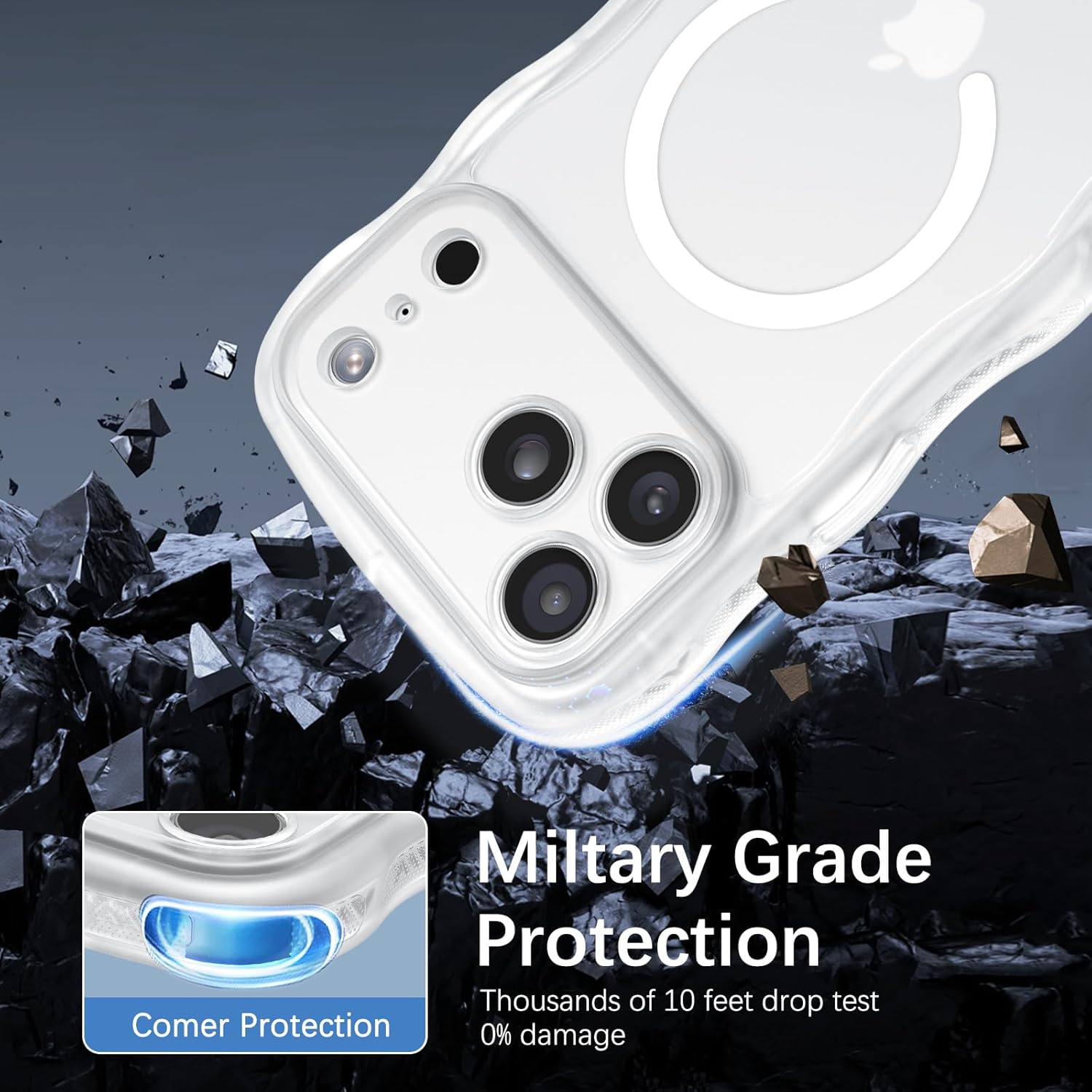 BENTOBEN Magnetic for iPhone 17 Pro Max Case, Cute Wavy [Full Camera Protection][Compatible with MagSafe] Matte Anti-Slip Bumper Women Girls Boys Protective Cover for 17 ProMax 6.9", Clear White - Image 7