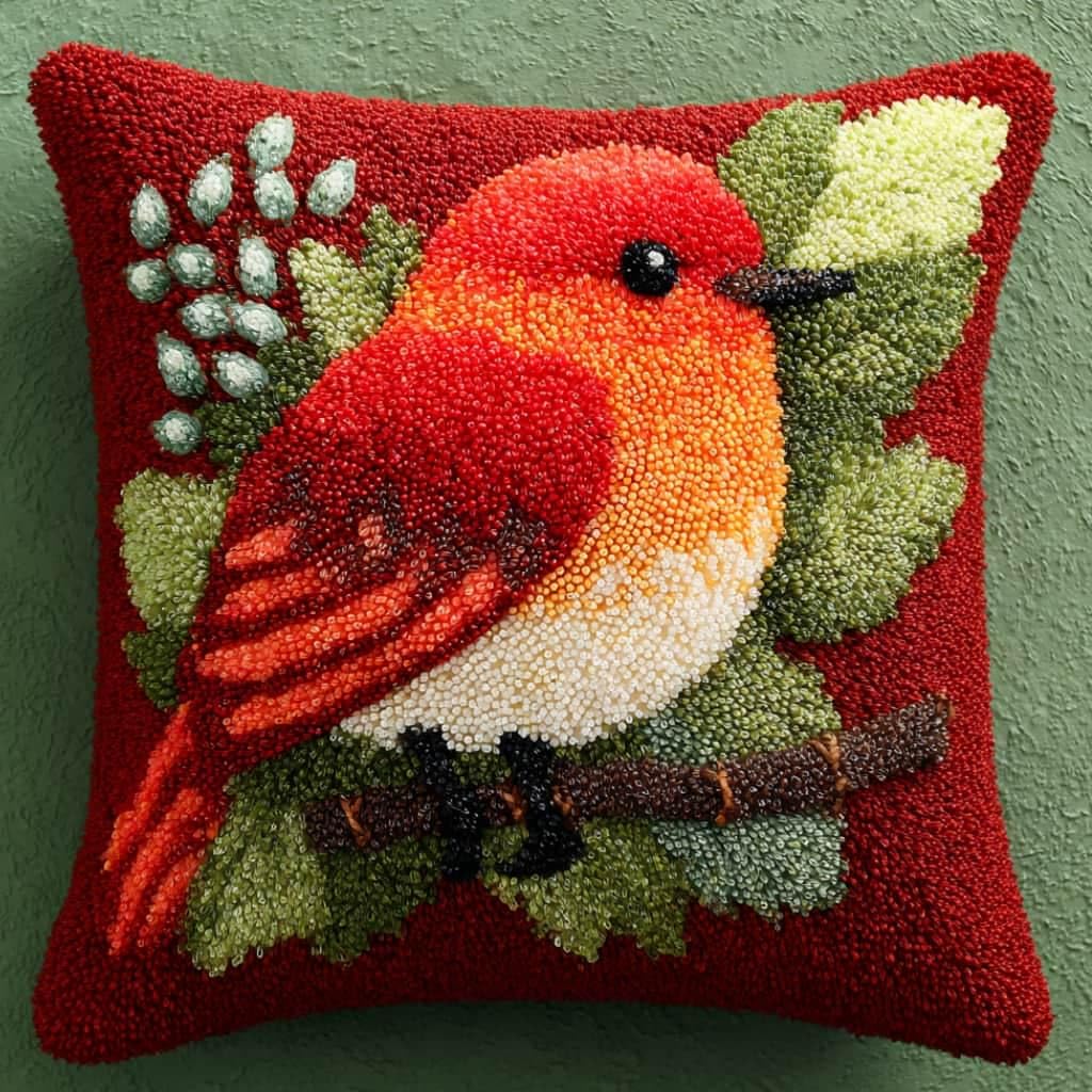WallustrioaW DIY Latch Hook Pillow Kit,Bird Pillowcase Kits Embroidery Kits 17X17 Inch DIY Needlework Pillow Cover Sofa Cushion Rug Making