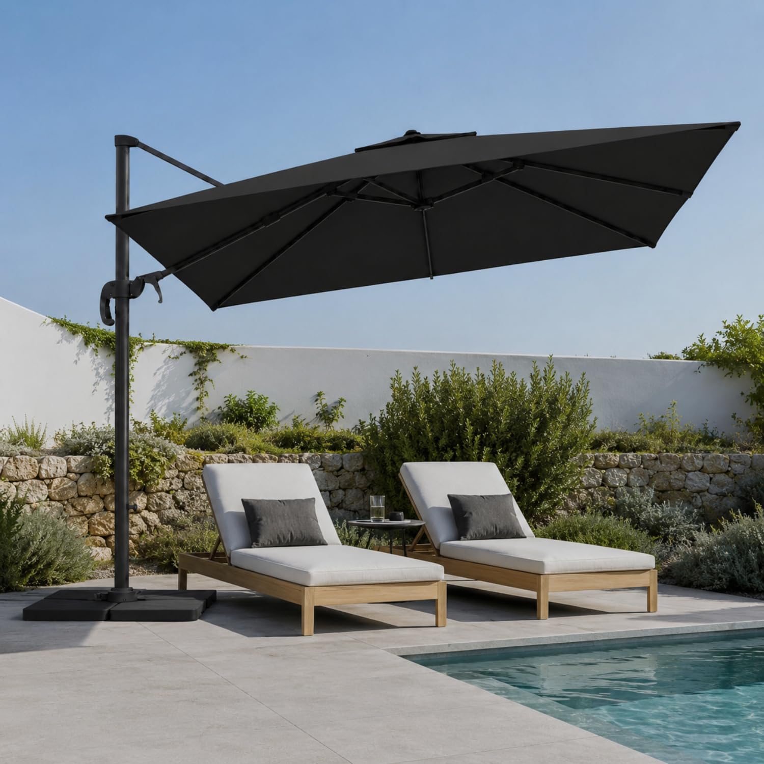 Ombrellone 3x4 M Giardino Braccio Retrattile Per Esterni Piscina Gazebo Terrazze Bar Hotel In Acciaio Inossidabile Braccio Rotabile 360° Telo 180 g/m2 Impermeabile Resistente Ai Raggi UV Nero