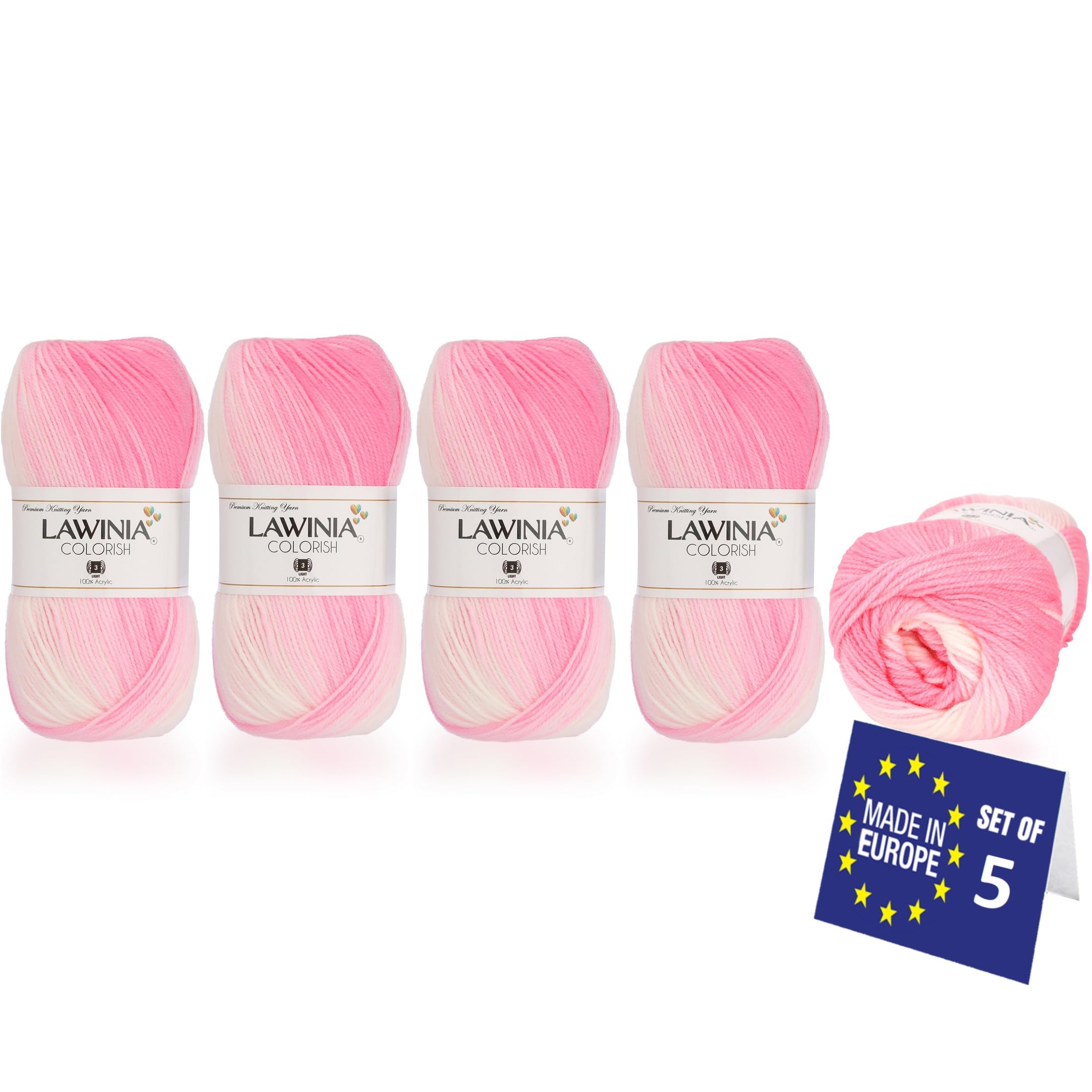 LAWINIA COLORISH Luxury Rainbow Yarn DK, Rainbow Wool for Knitting, Pack of 5 Each 100g - 350m 100% Acrylic DK Knitting Yarn, Multicoloured Wool, Ombre โ image 1