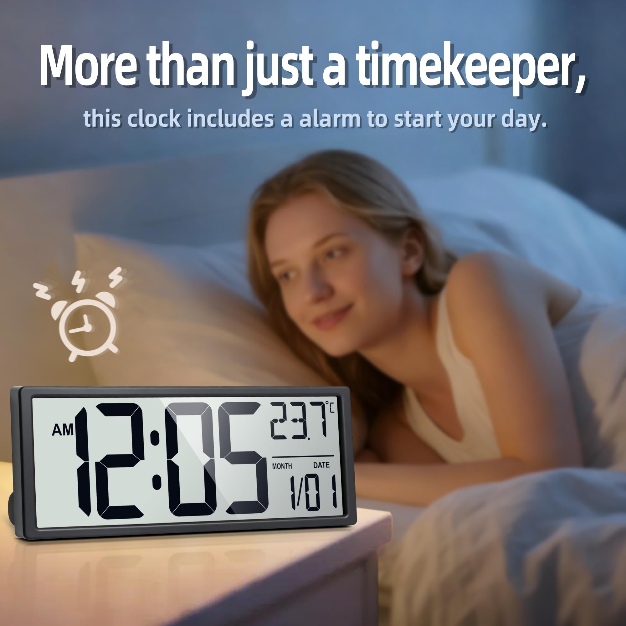 Reloj de pared digital grande de 15 pulgadas, funciona con pilas, con números de pantalla grandes, temperatura y fecha, DST automático y alarma, para oficina, aula, gimnasio, dormitorio