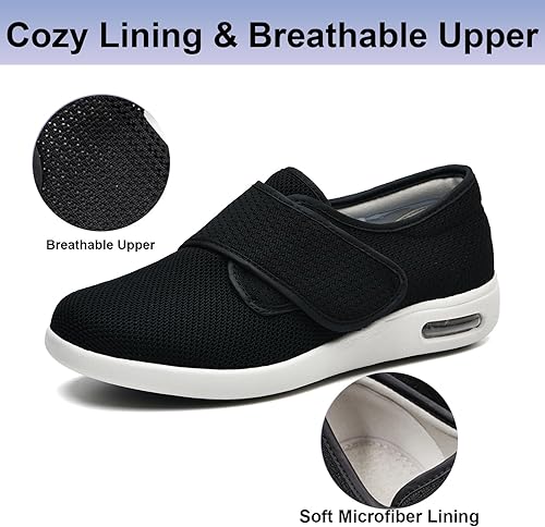 Miniatura 9 de Zapatos para diabéticos para mujer, ancho extra ancho, correa ajustable, zapatos para caminar al aire libre, zapatos deportivos para pies hinchados,