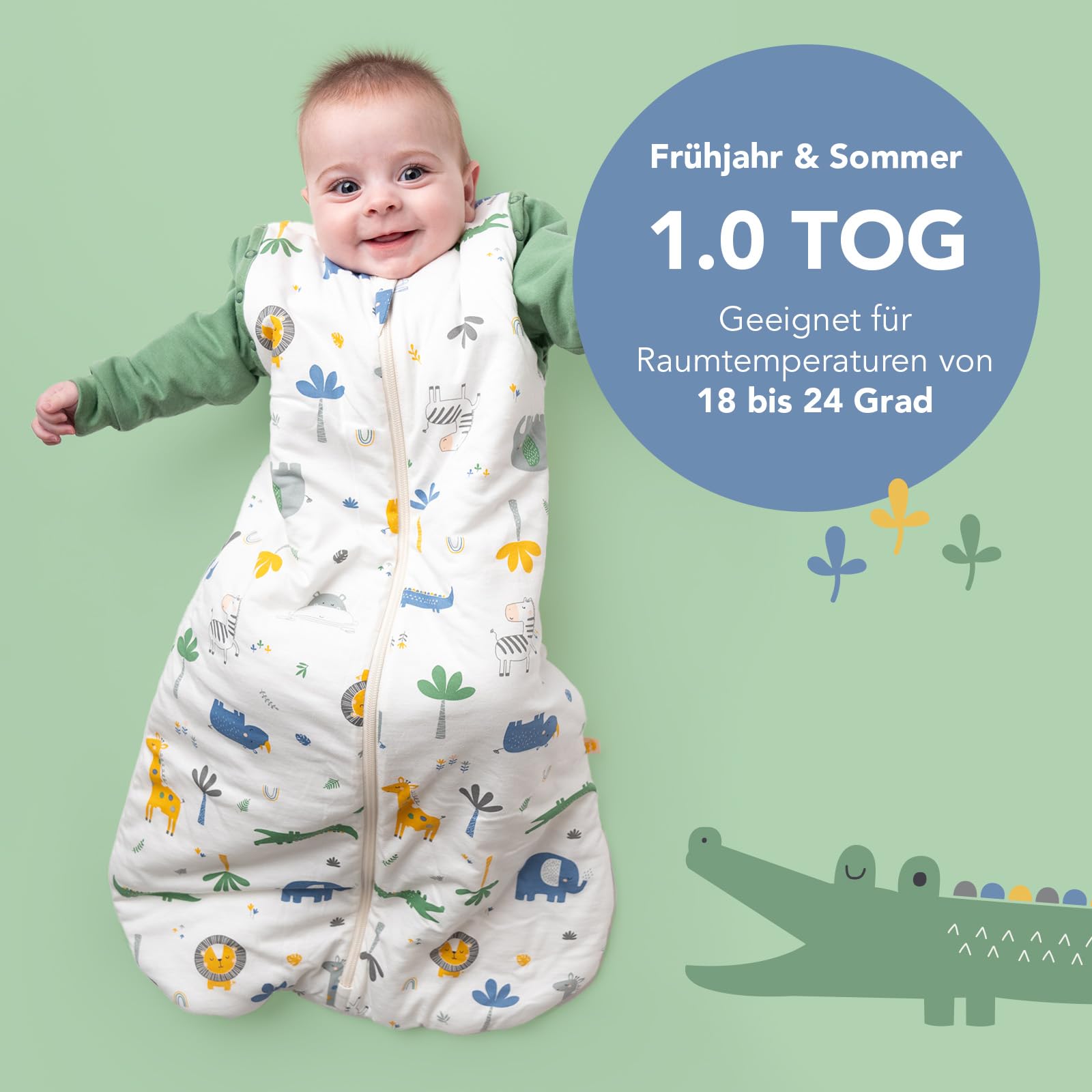 schlummersack Baby Kinder Schlafsack Übergang | annehmbare Ärmel, leicht gefüttert, Sommerschlafsack, 1.0 Tog
