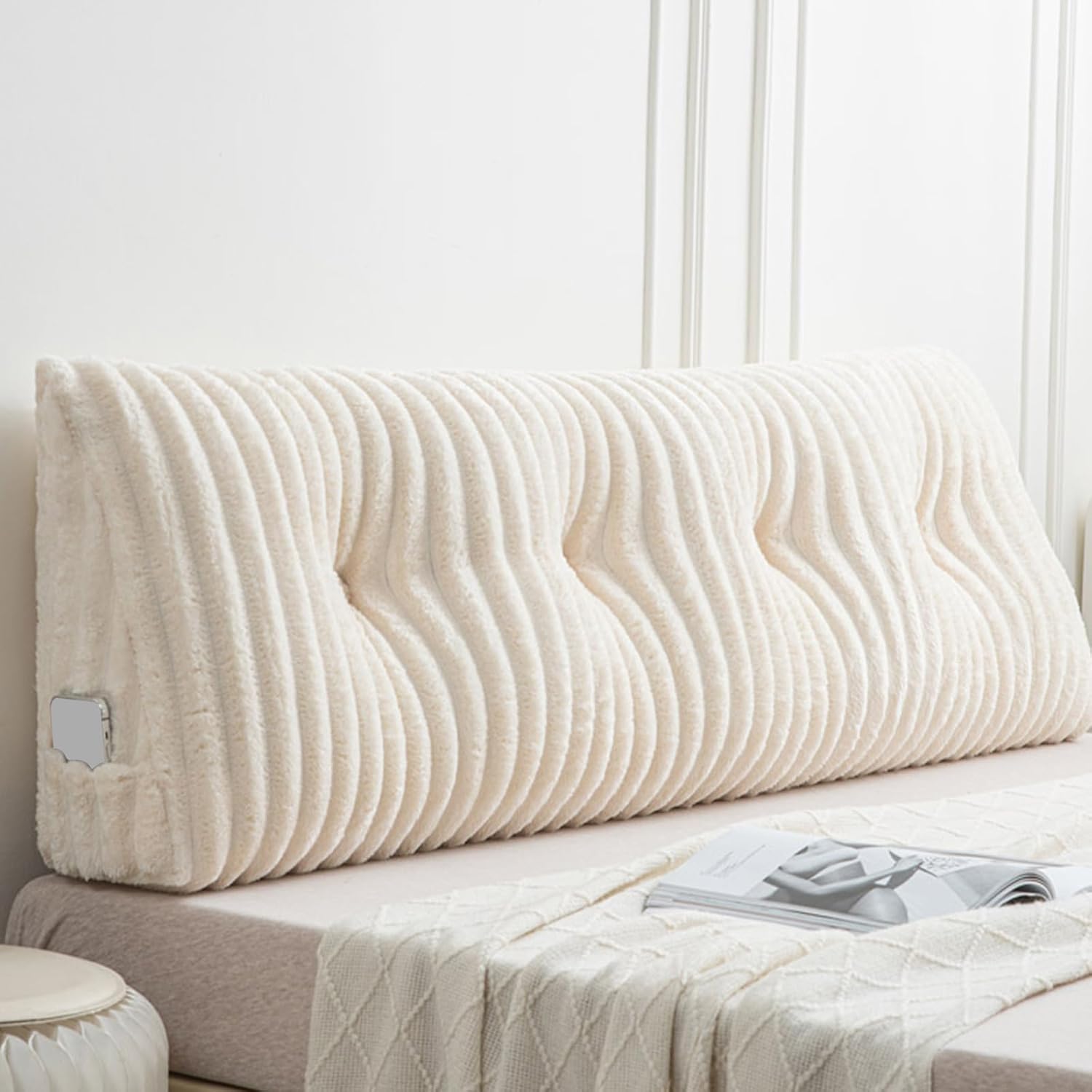 Wenqik Wedge Pillow Triangular Headboard Bed Reading Backrest Bolster Pillow with Removable Cover Back(Gray,54×8×20in)