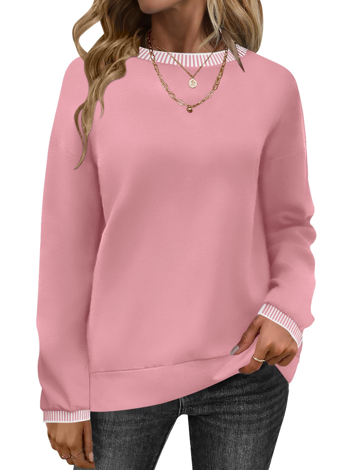 AKEWEI Womens Casual Crewneck Sweatshirts Long Sleeve Shirt Lightweight Tunic Pullover Tops S-XXL