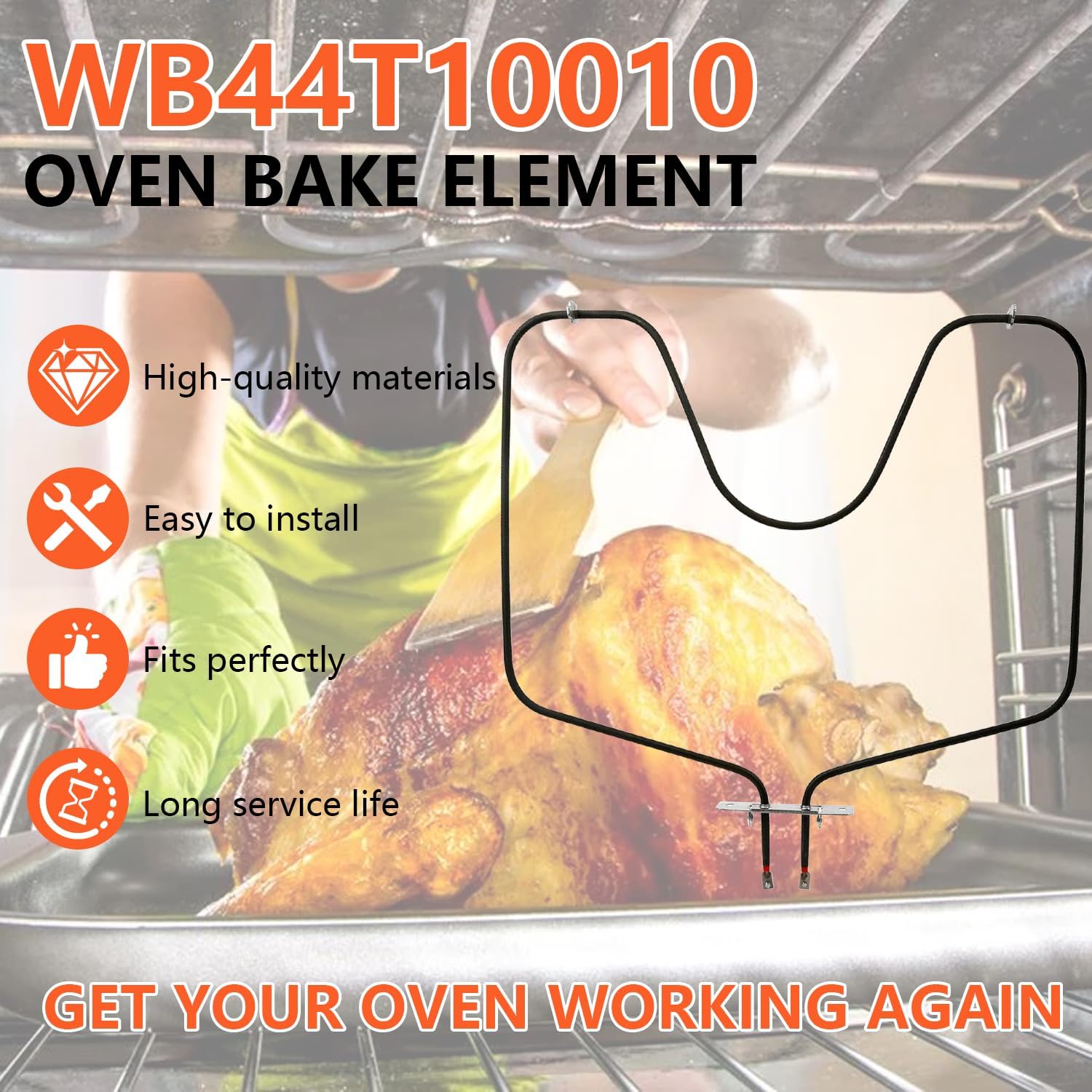 WB44T10010 Range Oven Stove Bake Heating Element Replacement Compatible with G-E Oven Stove Parts, Oven Element fit for KEN.MORE 911 Oven Bottom Heating Element,164D3871P001 JBS55WK2WW JBP64BH2WH