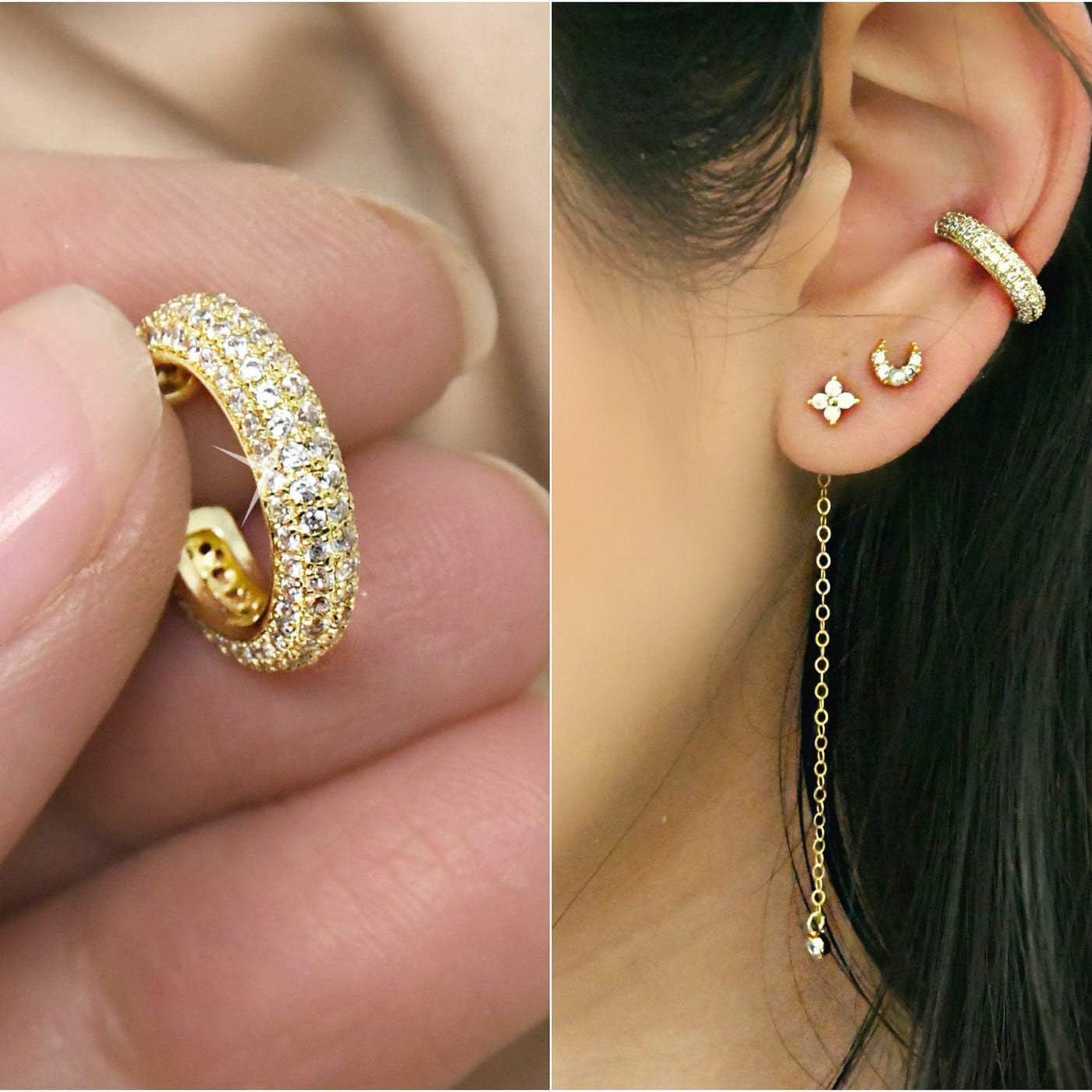 Ear Cuffs for Women - CZ Paved Hoop Conch Cuff Earrings for Men - Sparkle Rhinestones Clip On Wrap Earrings Non Pierced - Image 3