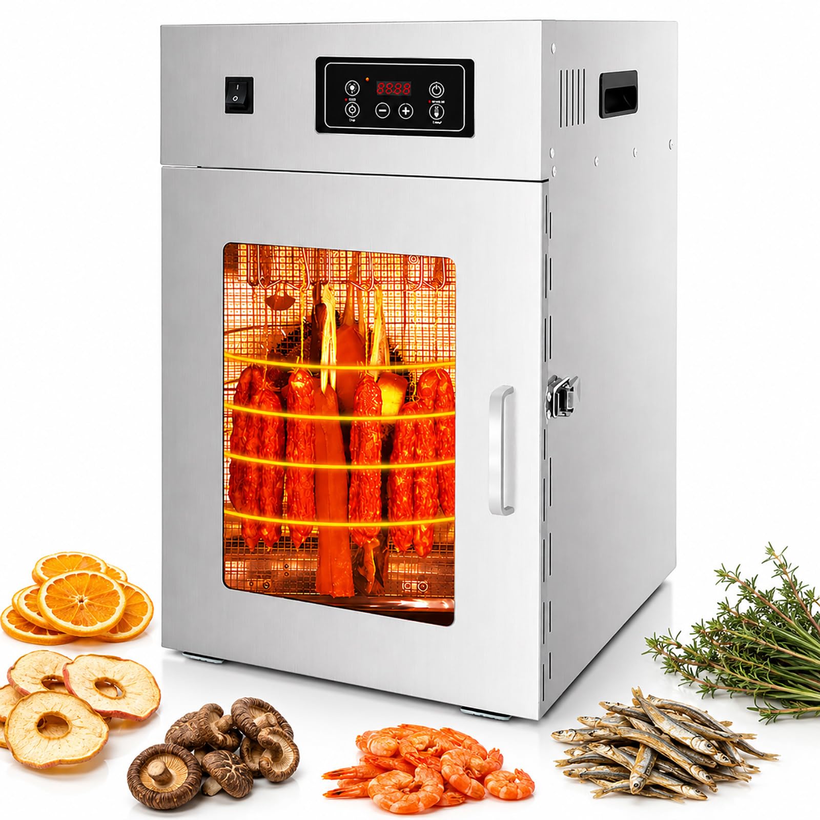 Secador de Embutidos Grande Capacidad - Deshidratador de Alimentos 7.5KG/15KG con 14/30 Ganchos y Temporizador 15KG