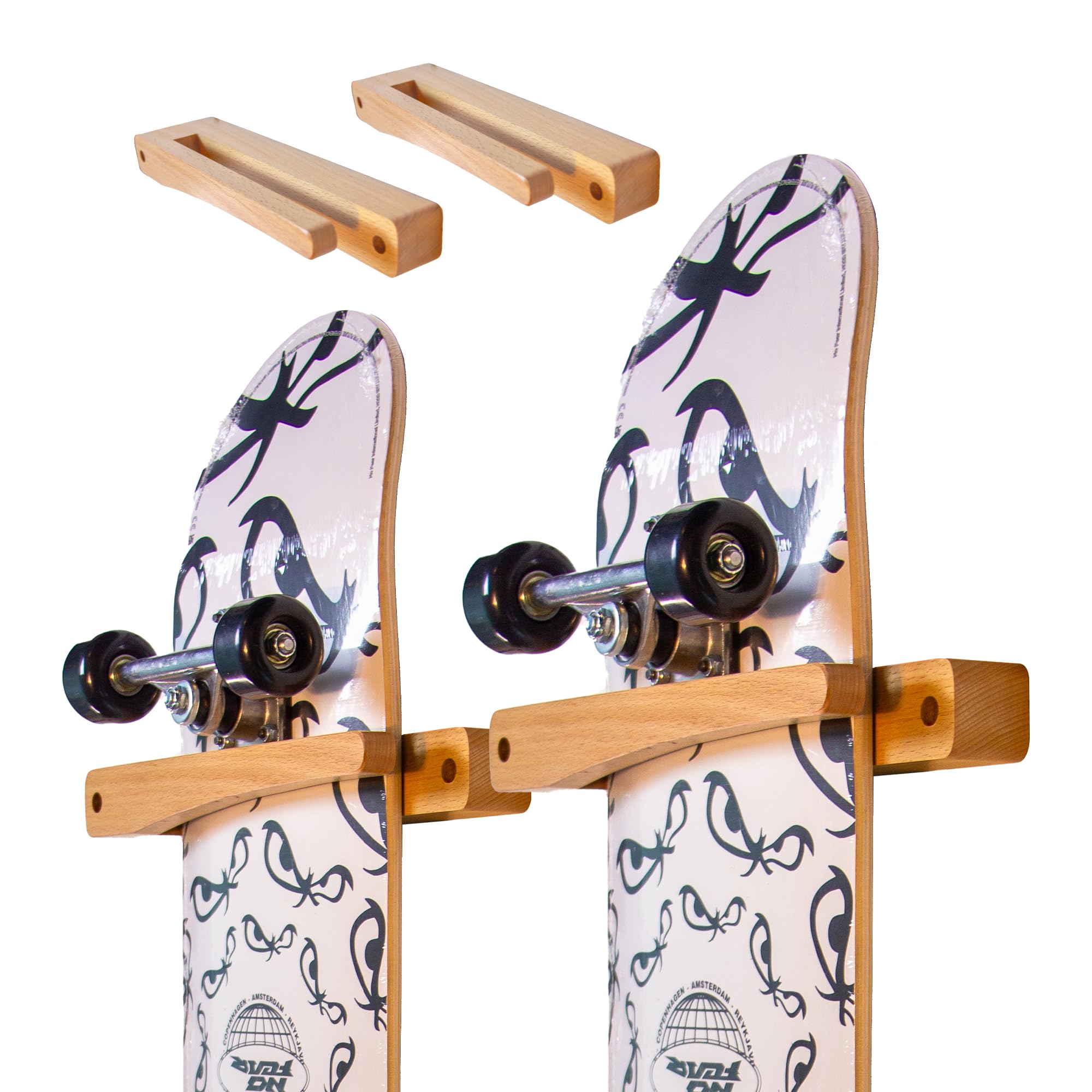 Tapeera Zestaw 2 szt. pionowych uchwytów ściennych do deskorolki – drewniany wieszak na deskorolkę – Longboard Mini Cruiser akcesoria do ekspozycji – uchwyt regałowy, organizer dekoracyjny