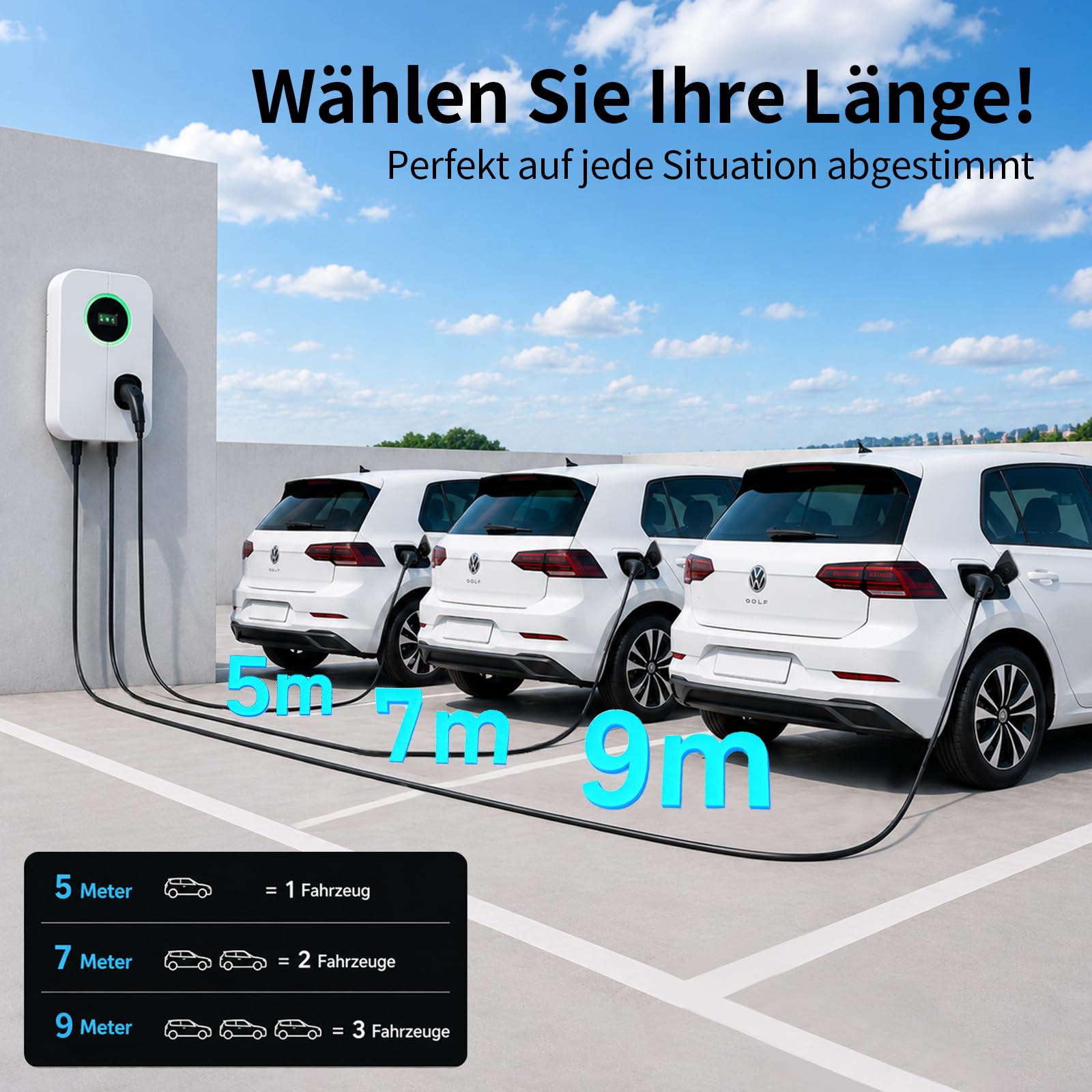 Typ 2 Ladekabel 11kW 9M 16A Ladekabel Elektroauto 3 Phasig für E Auto EV/PHEV mit Tasche Geeignet für Model S/3/X/Y e-Golf ID.3 i3/i8