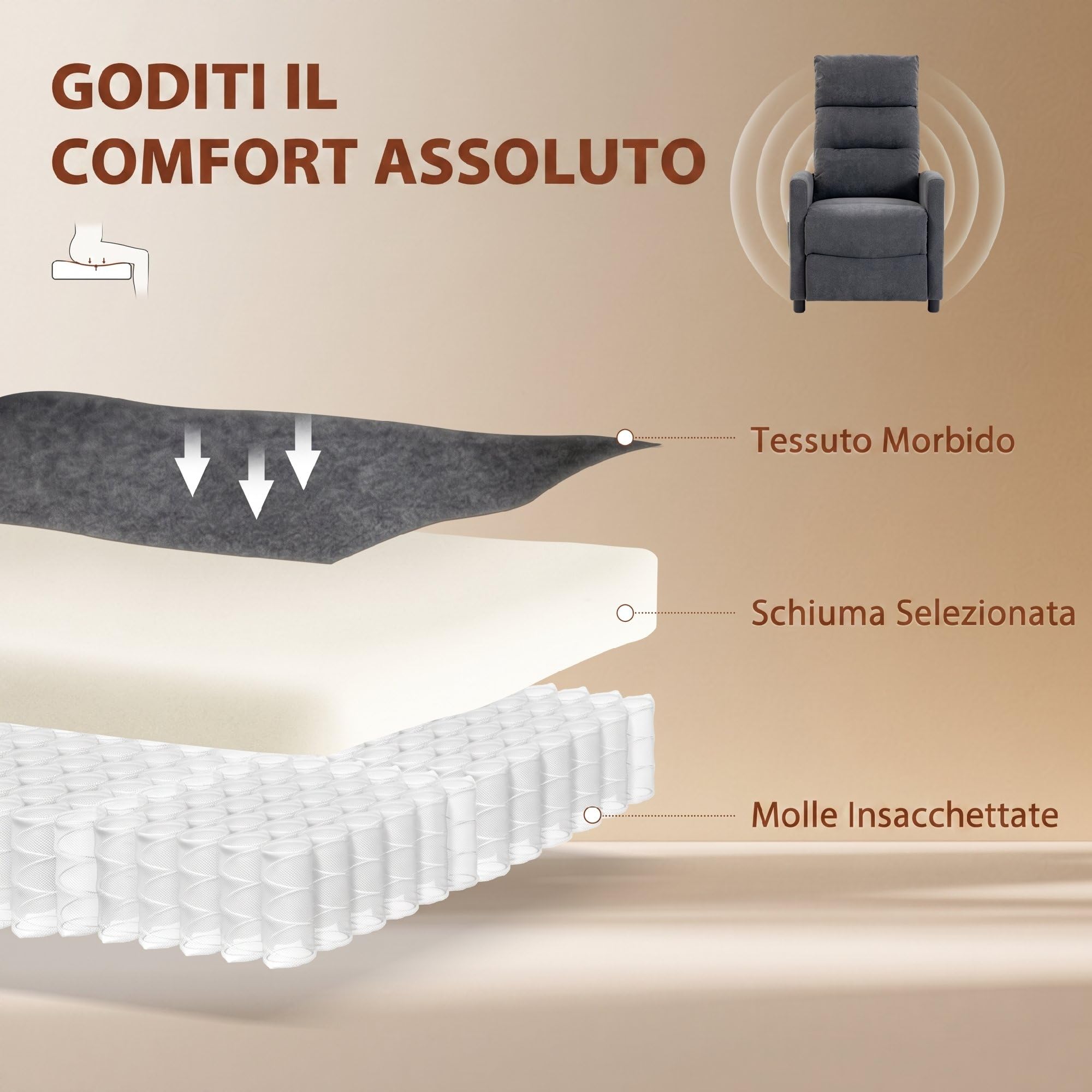 HOMCOM Poltrona Massaggiante Reclinabile Manuale 160°, 2 Punti di Massaggio e Poggiapiedi, Poltrona Relax Imbottita in Ciniglia, con Telecomando, Tasche Laterali, per Casa Ufficio, Grigio Scuro