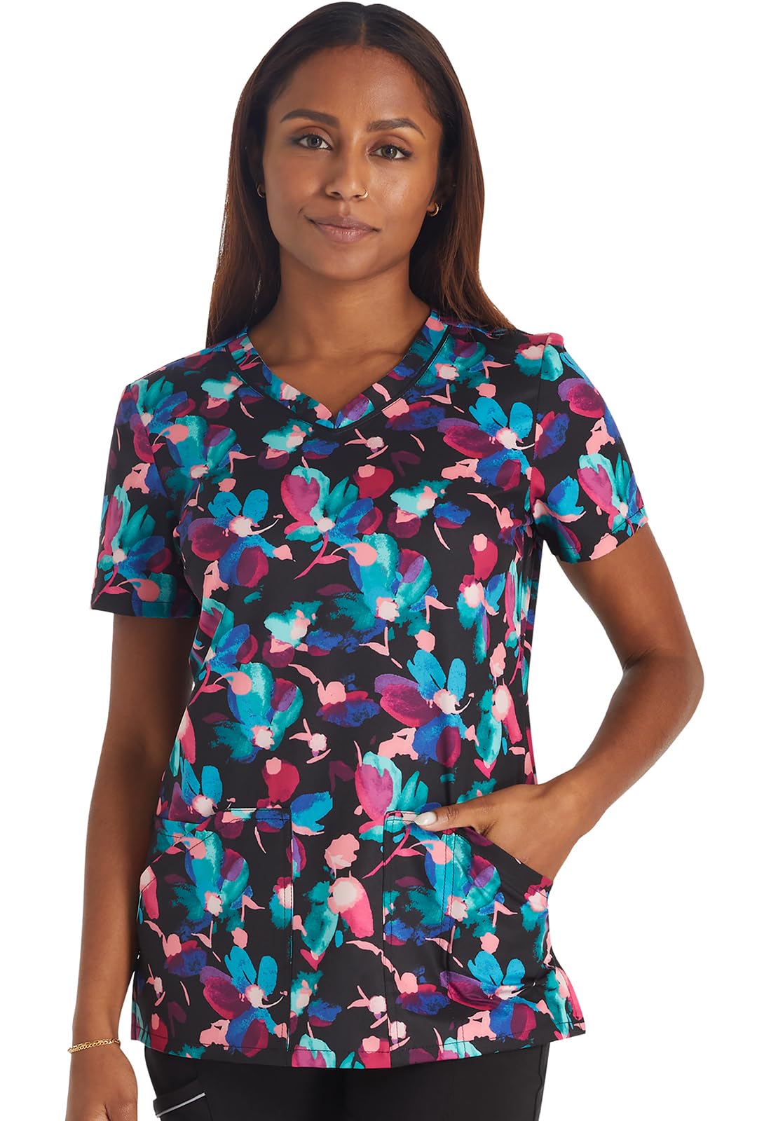 Cherokee Prints Women Scrubs Top V-Neck Print CK678