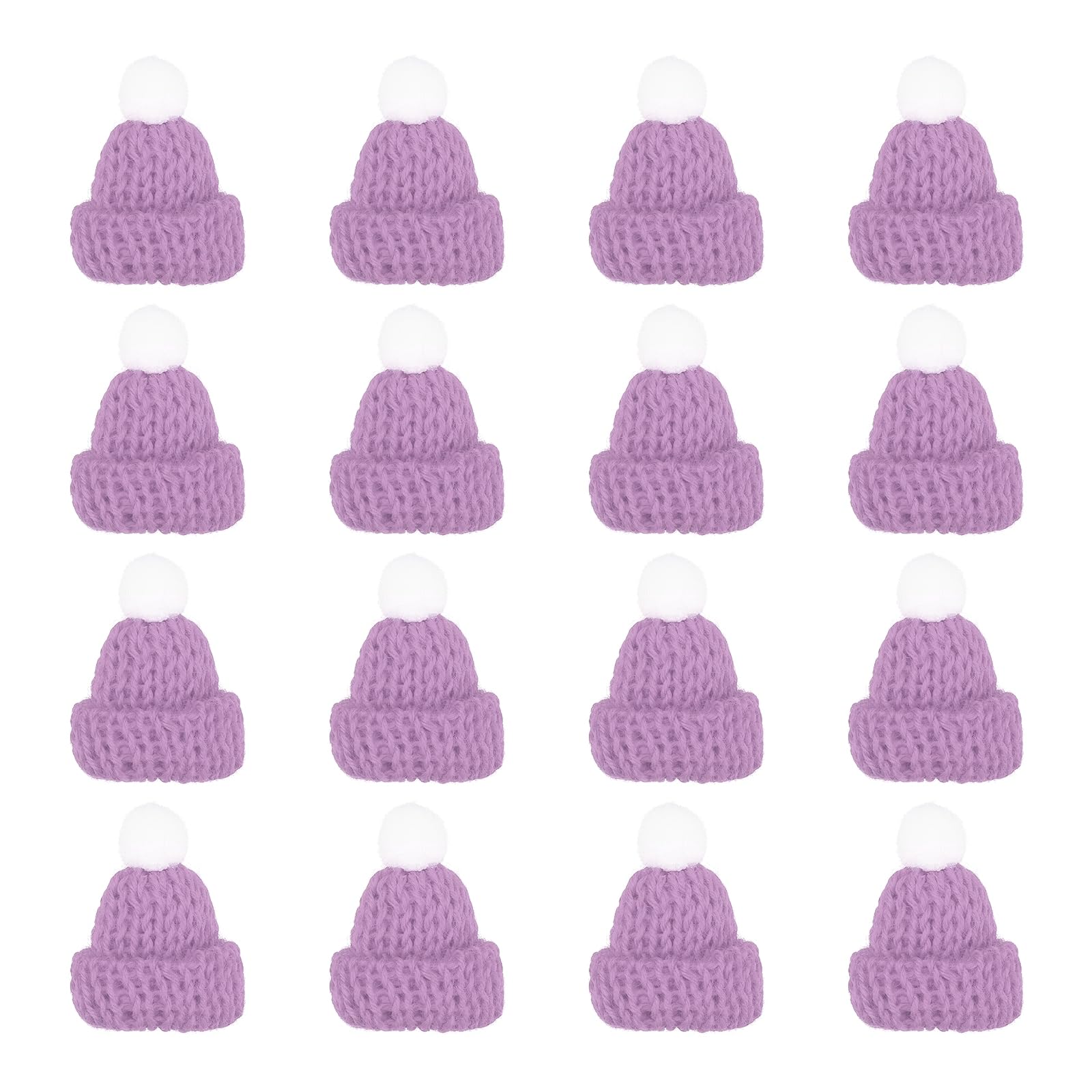 PATIKIL Mini Christmas Knit Hats, 16Pcs Miniature Doll Hat DIY Craft Knitting Decoration for DIY Hair Accessories Art Crafts Festival Tree Ornaments, Light Purple