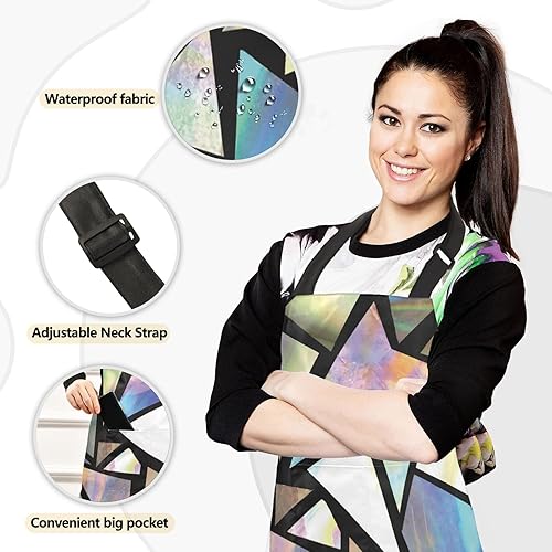 Miniatura 2 de xigua Juego de ropa de cocina con triángulos iridiscentes, delantal de cocina abstracto, 2 agarraderas, 2 guantes de horno, accesorios de cocina