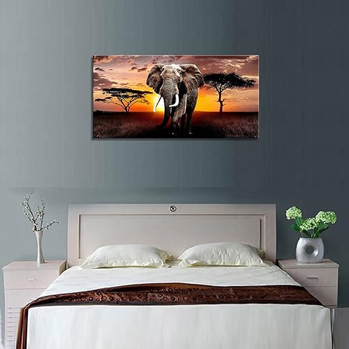 Miniatura 4 de XXMWallArt FC3075 - Lienzo decorativo para pared, diseño de elefante, animales salvajes africanos, pintura para sala de estar, dormitorio, cocina,